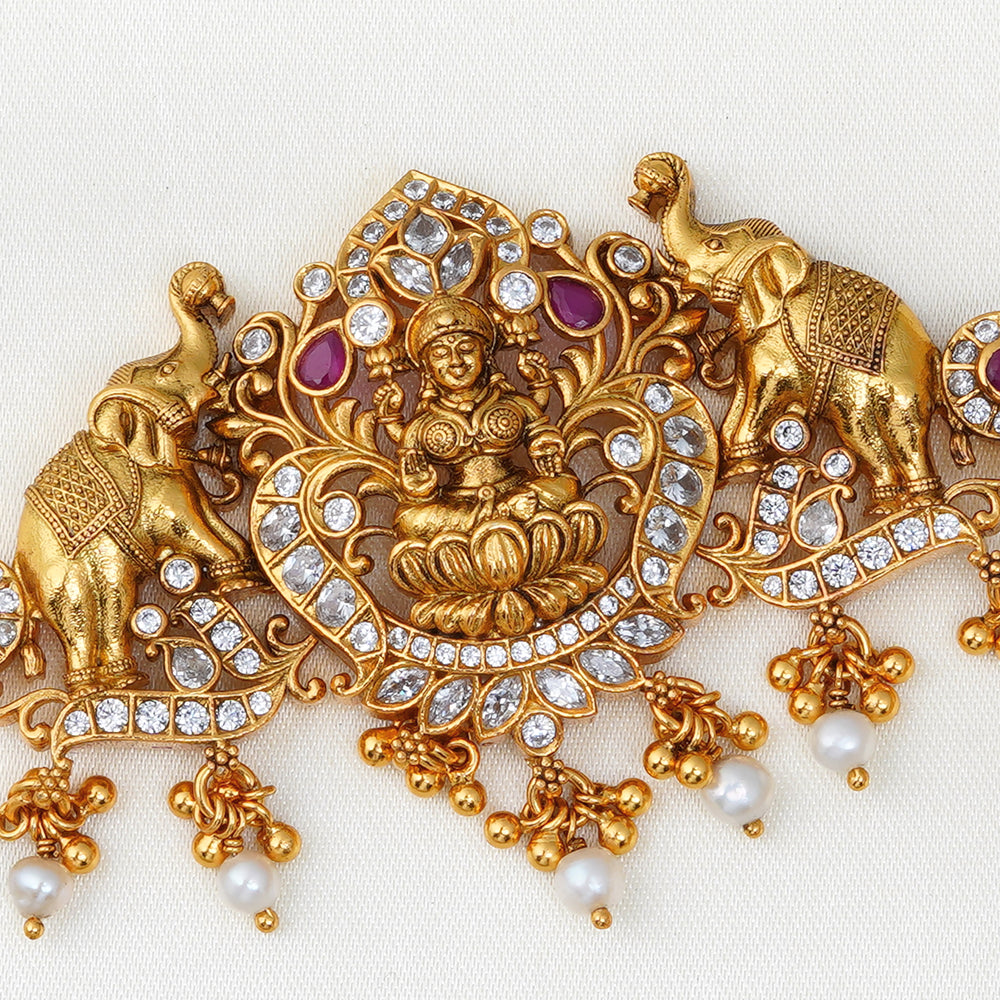Antique gold-plated Lakshmi temple choker