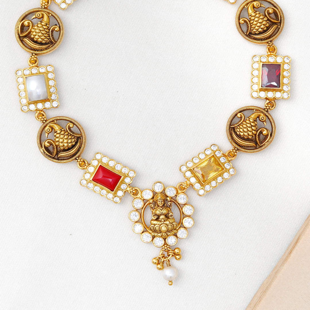 Antique gold Lakshmi necklace with Annam design