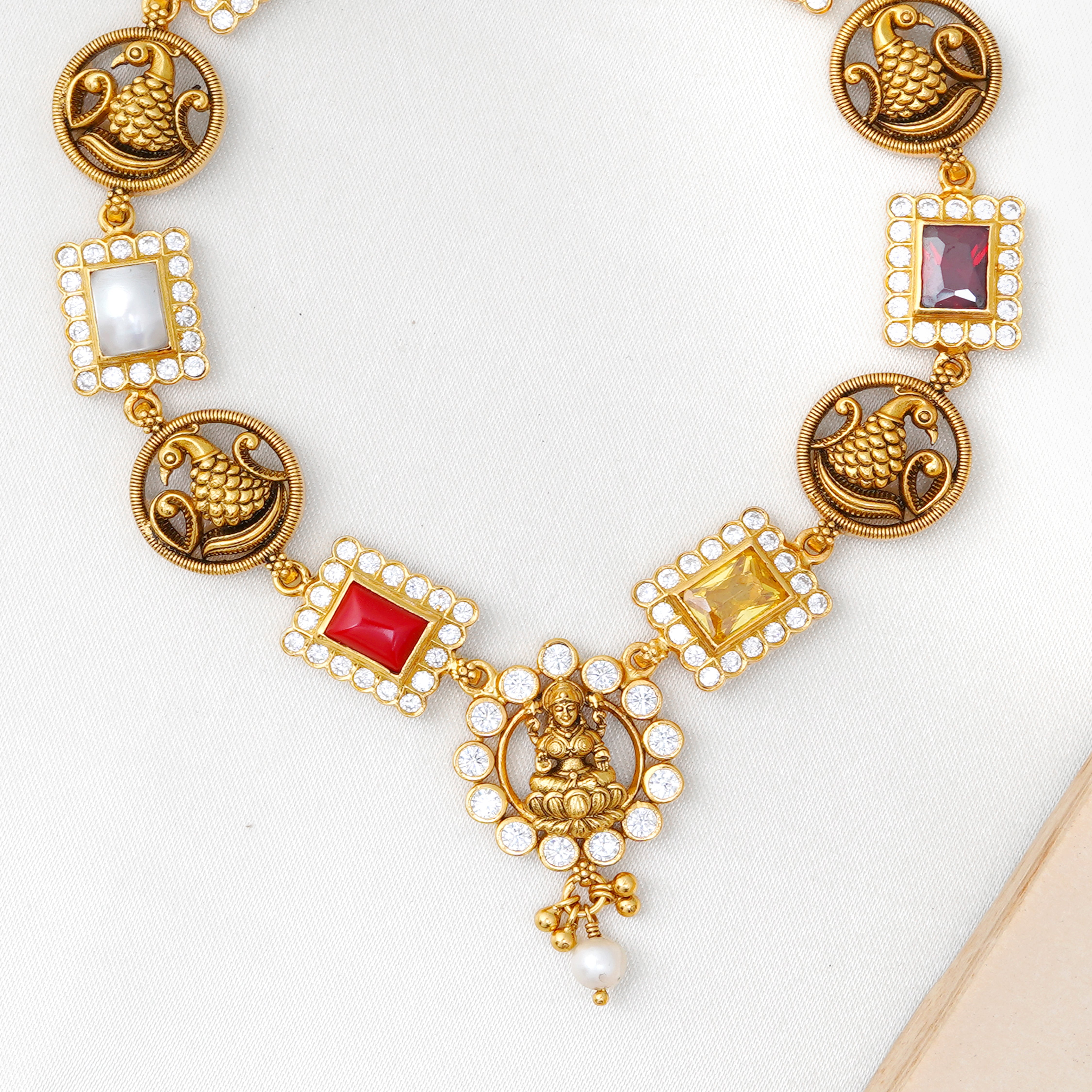 Antique gold Lakshmi necklace with Annam design
