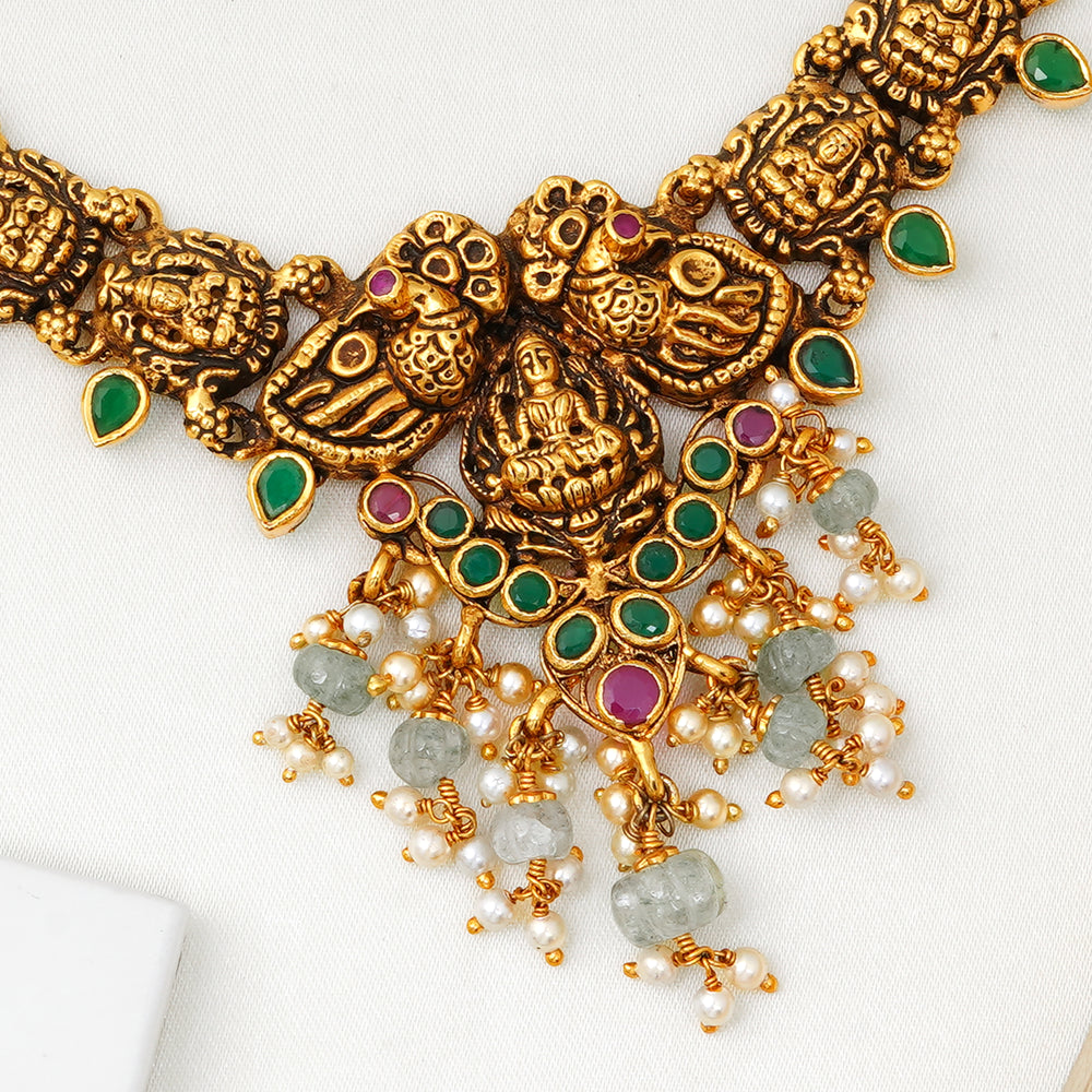 Antique gold finish handcrafted Indian necklace with Nakshi work

