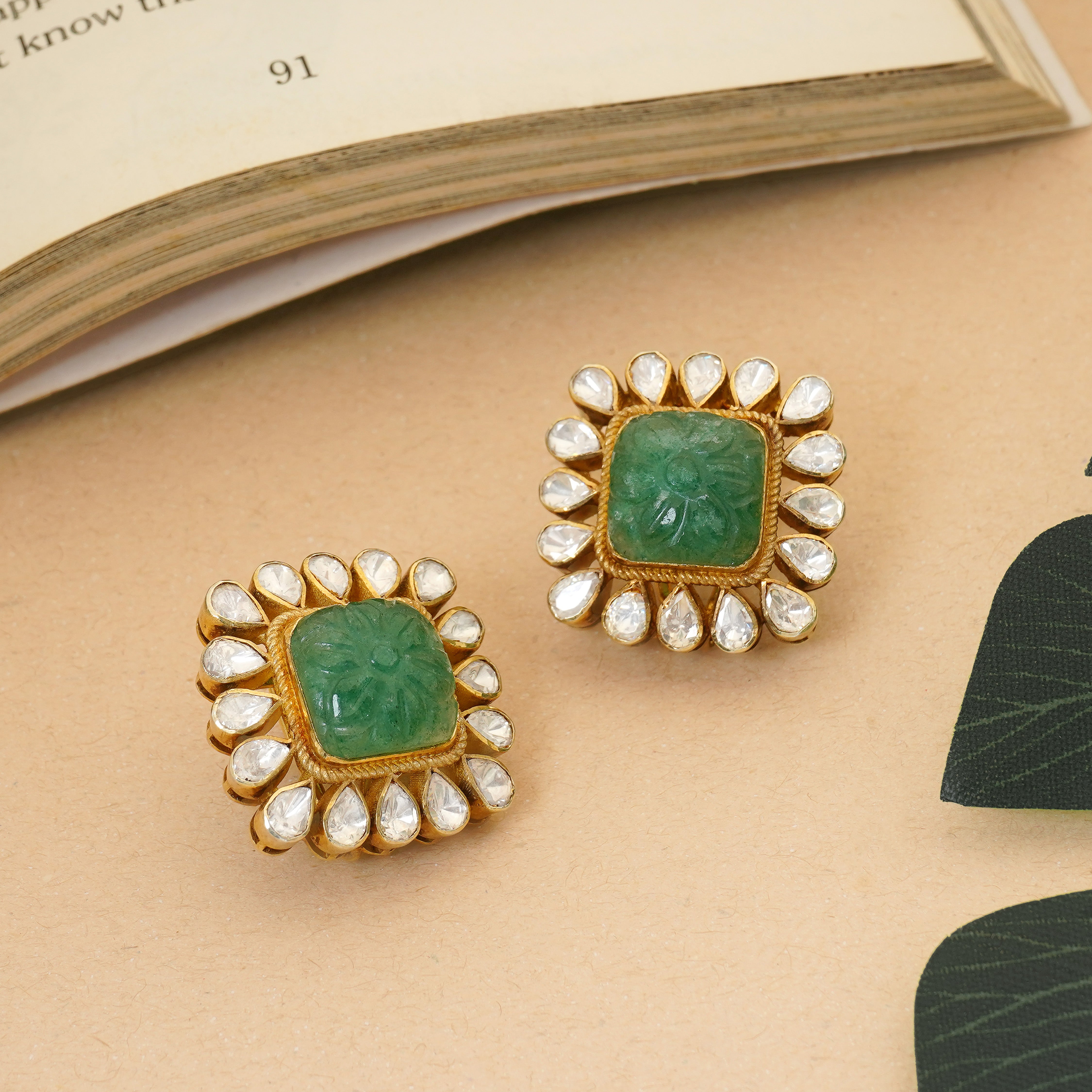 Antique gold moissanite kundan studs