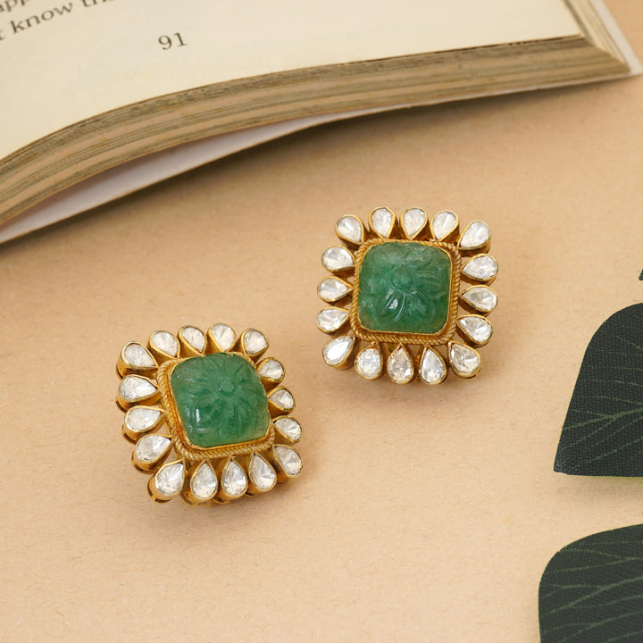Antique gold moissanite kundan studs