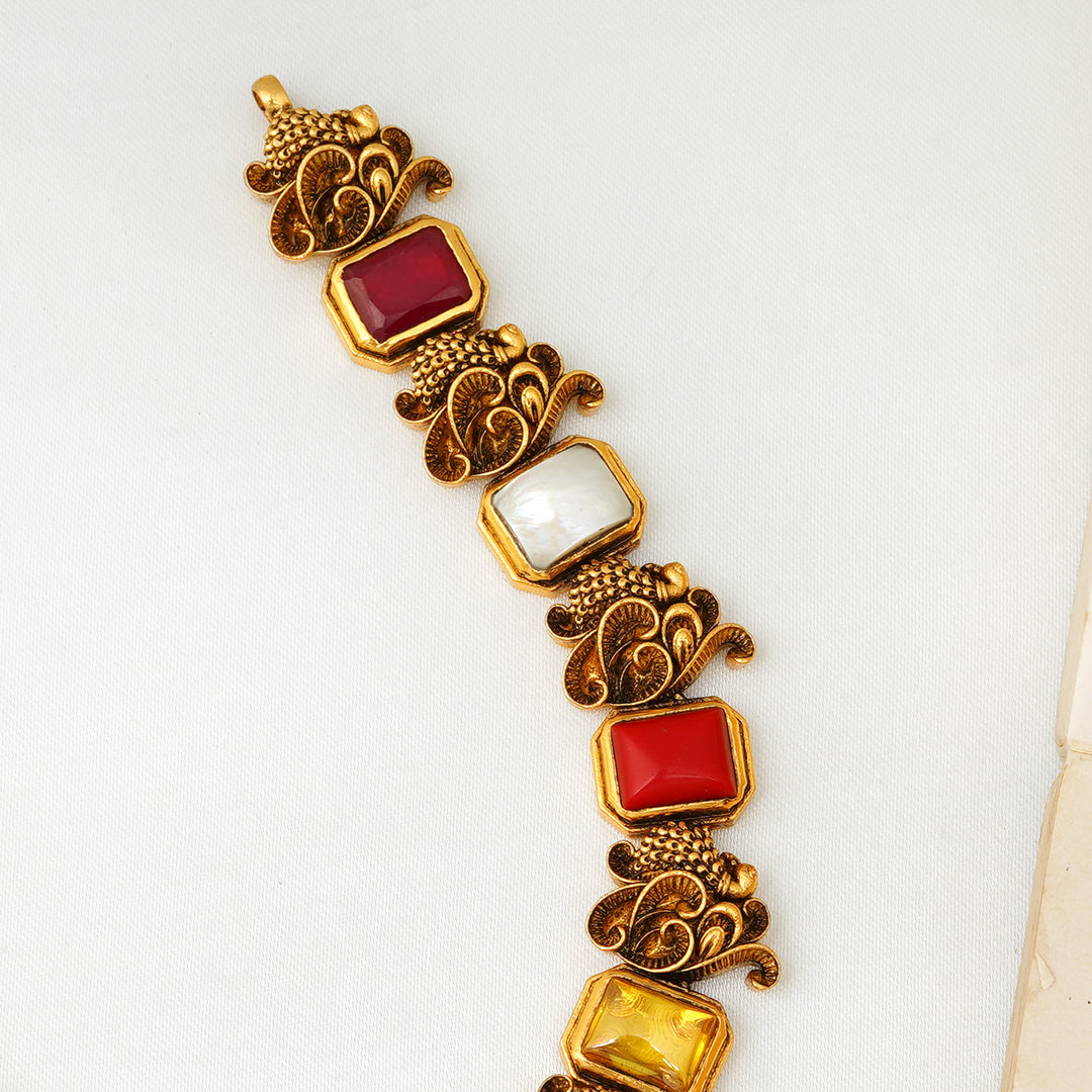 Antique gold necklace with nine gemstone Navaratna stones
