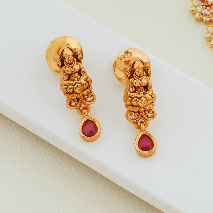 Antique gold plated Lakshmi necklace with earrings for weddings