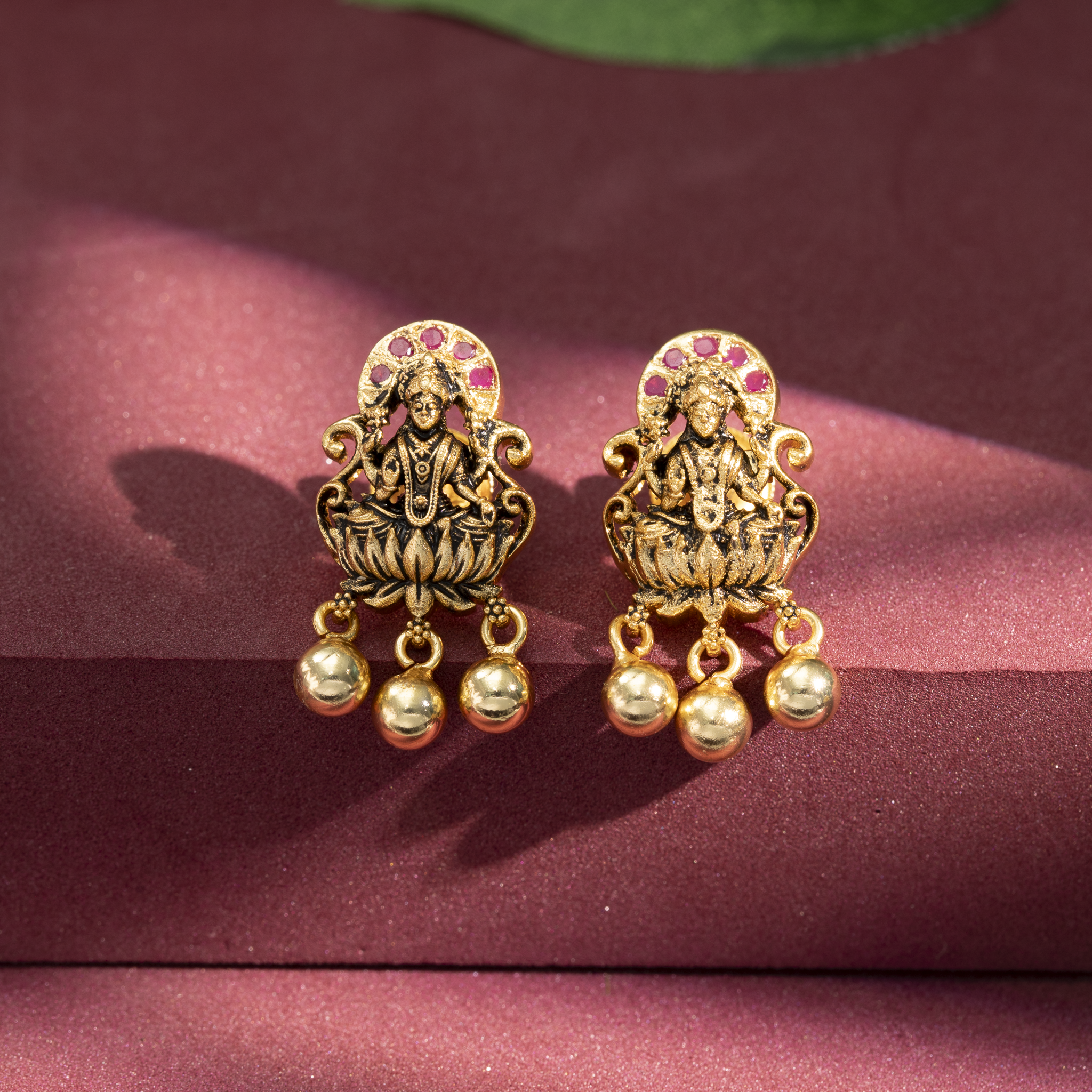 Antique gold plated Lakshmi temple earrings