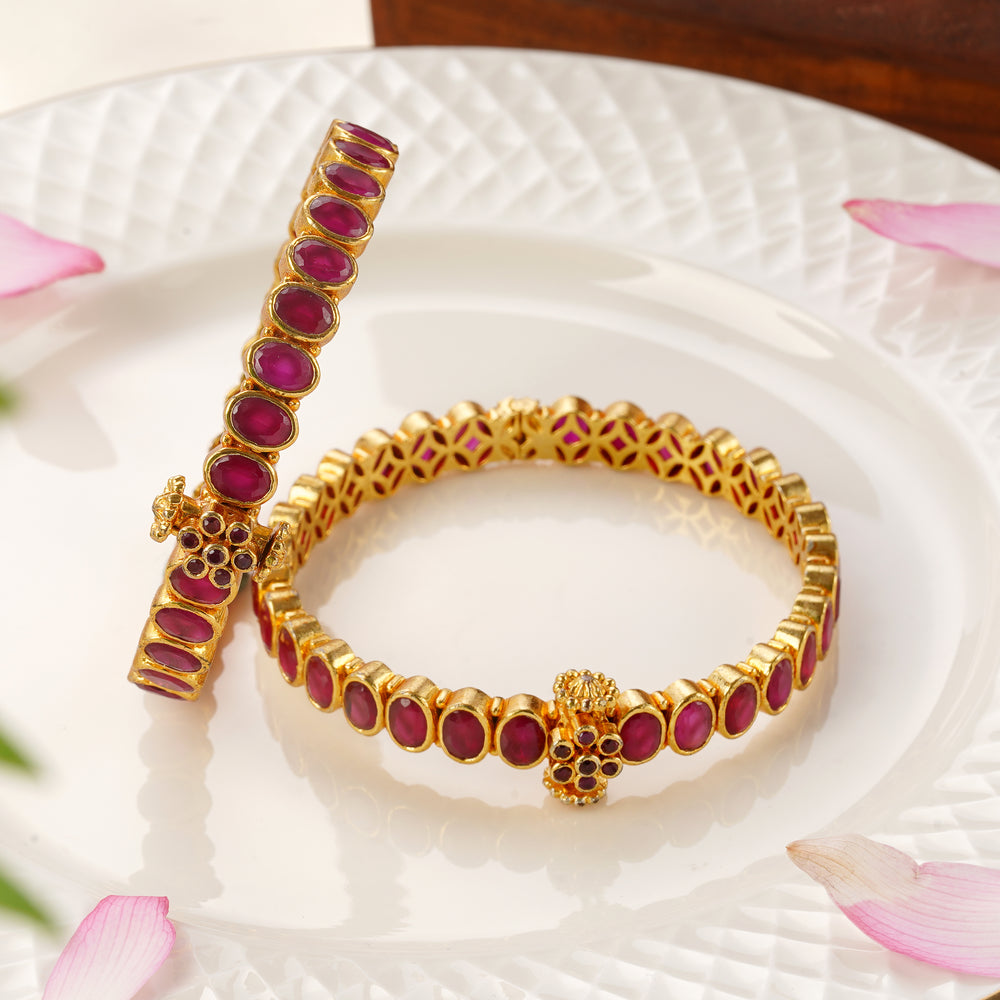 Antique ruby bangles for women in gold finish
