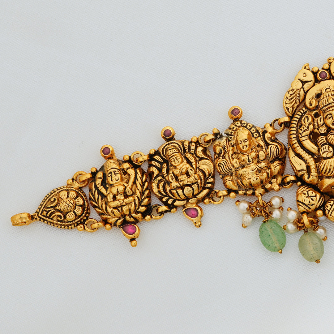 Antique style handcrafted Lakshmi choker with temple motifs