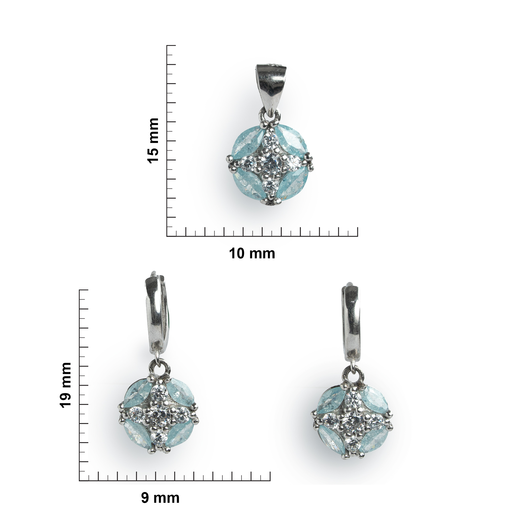 Aqua blue stone pendant earring jewellery set