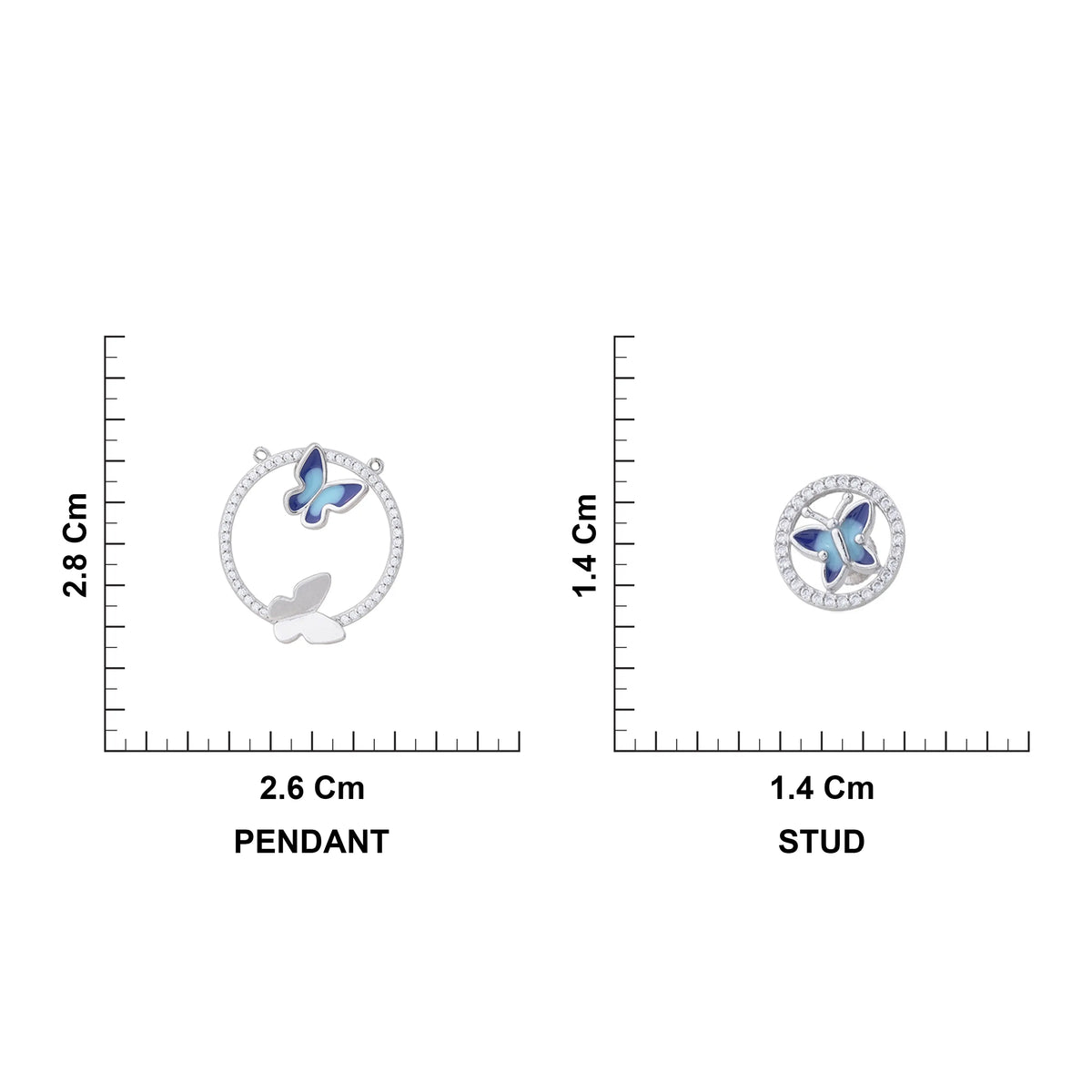  Azure Butterfly sterling silver Pendant Chain Setsize