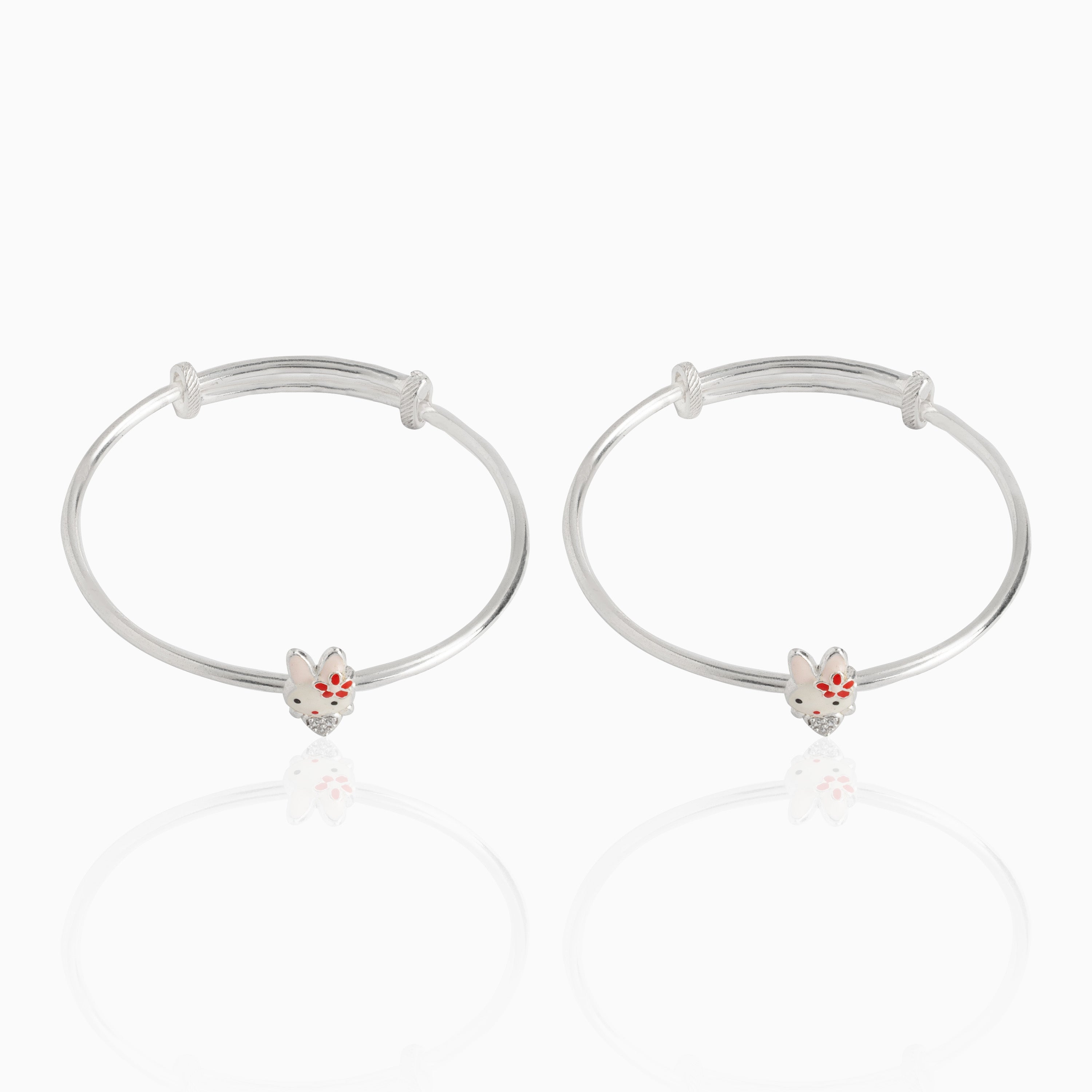 Baby silver anklet pair with cartoon bunny charm