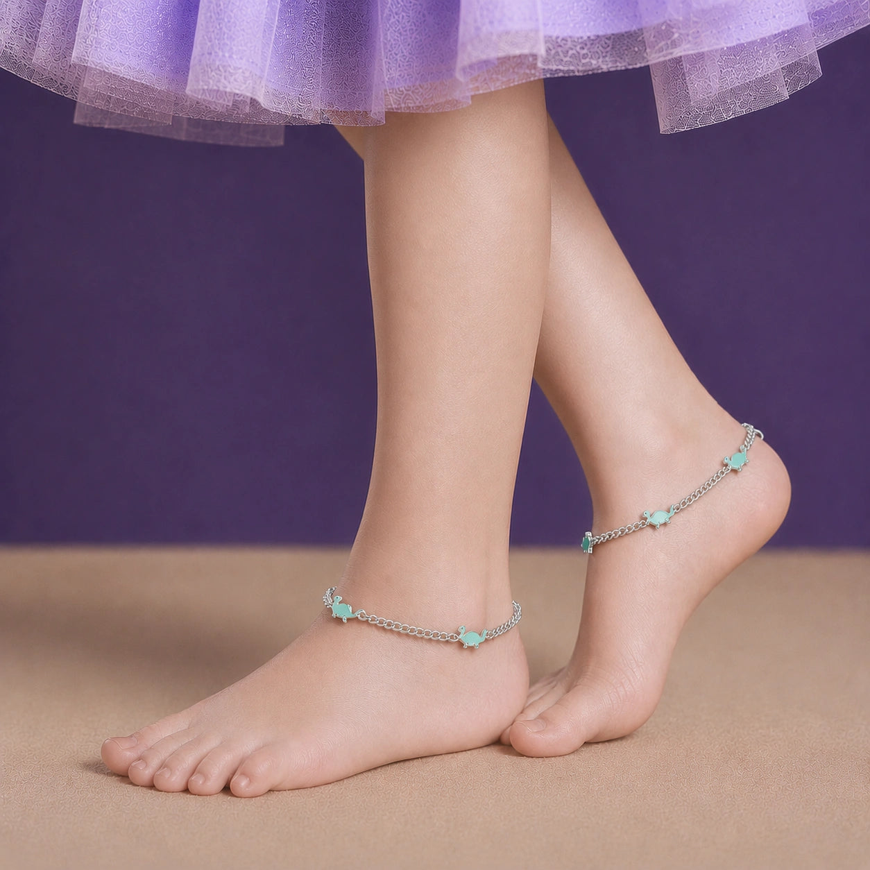 Baby sterling silver anklet with dinosaur motif charm Ishna