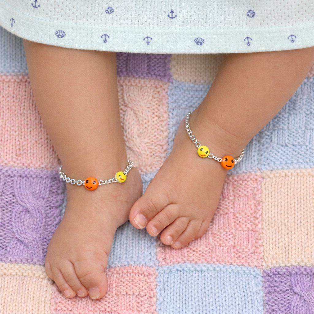 Baby sterling silver anklet with smiley face motif Ishna