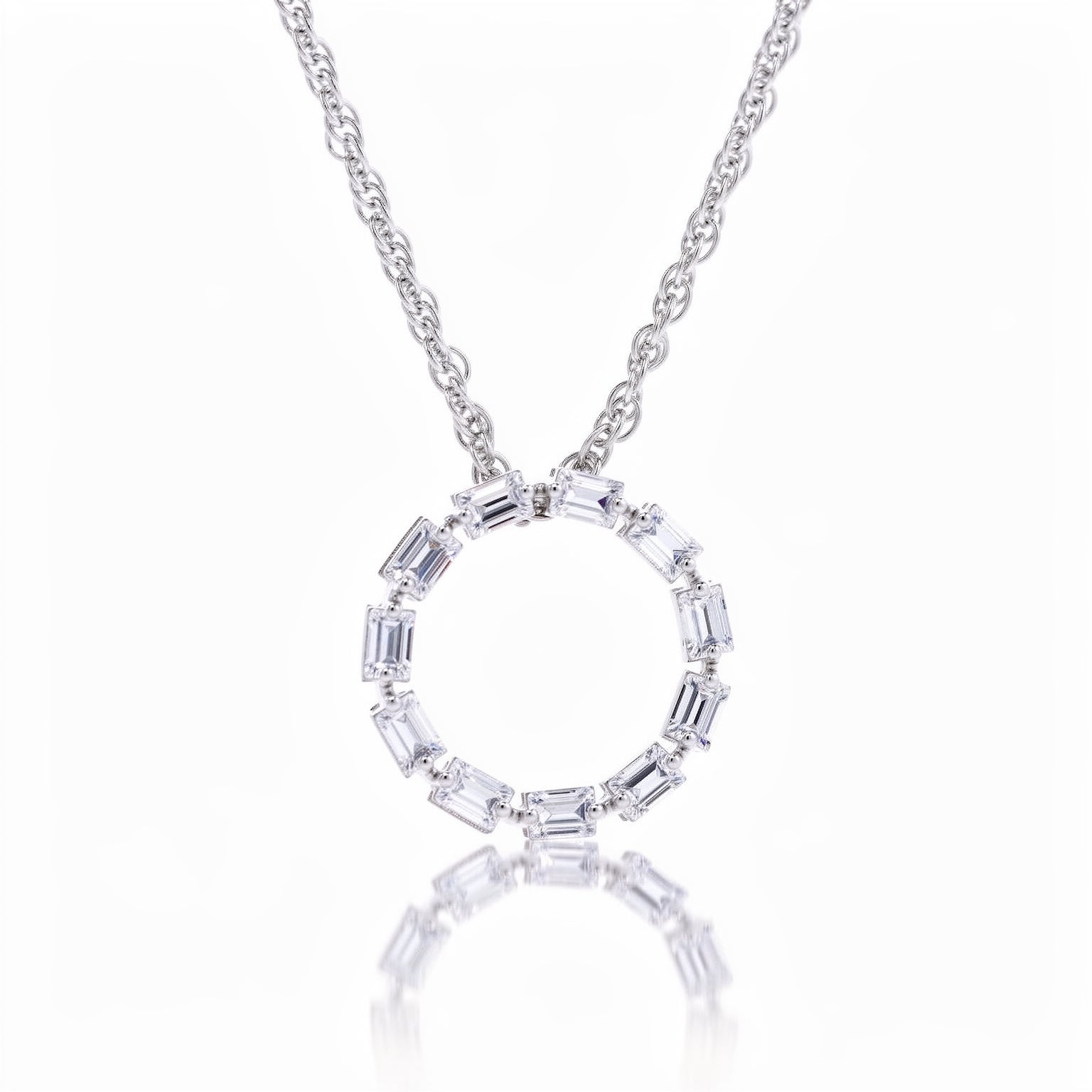 Baguette CZ silver pendant chain ishna