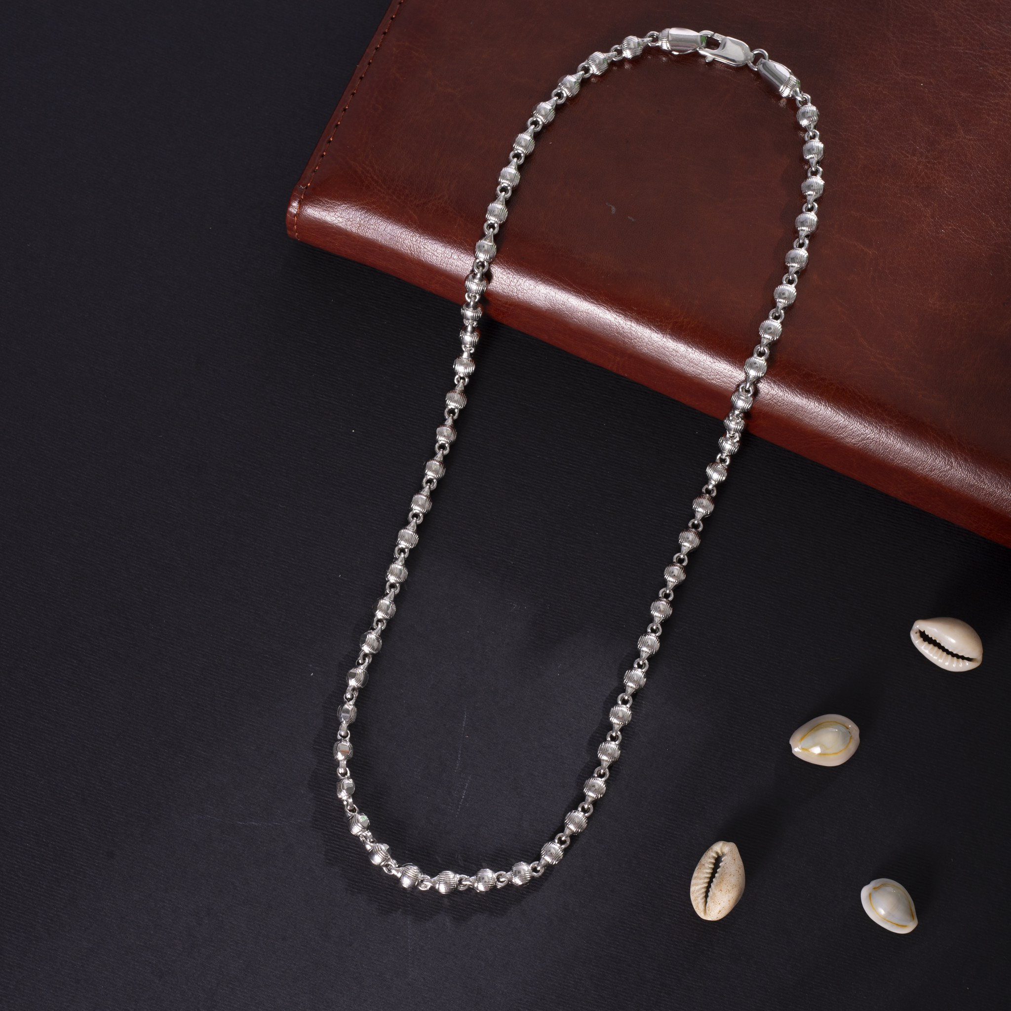 Beaded sterling silver chain for men