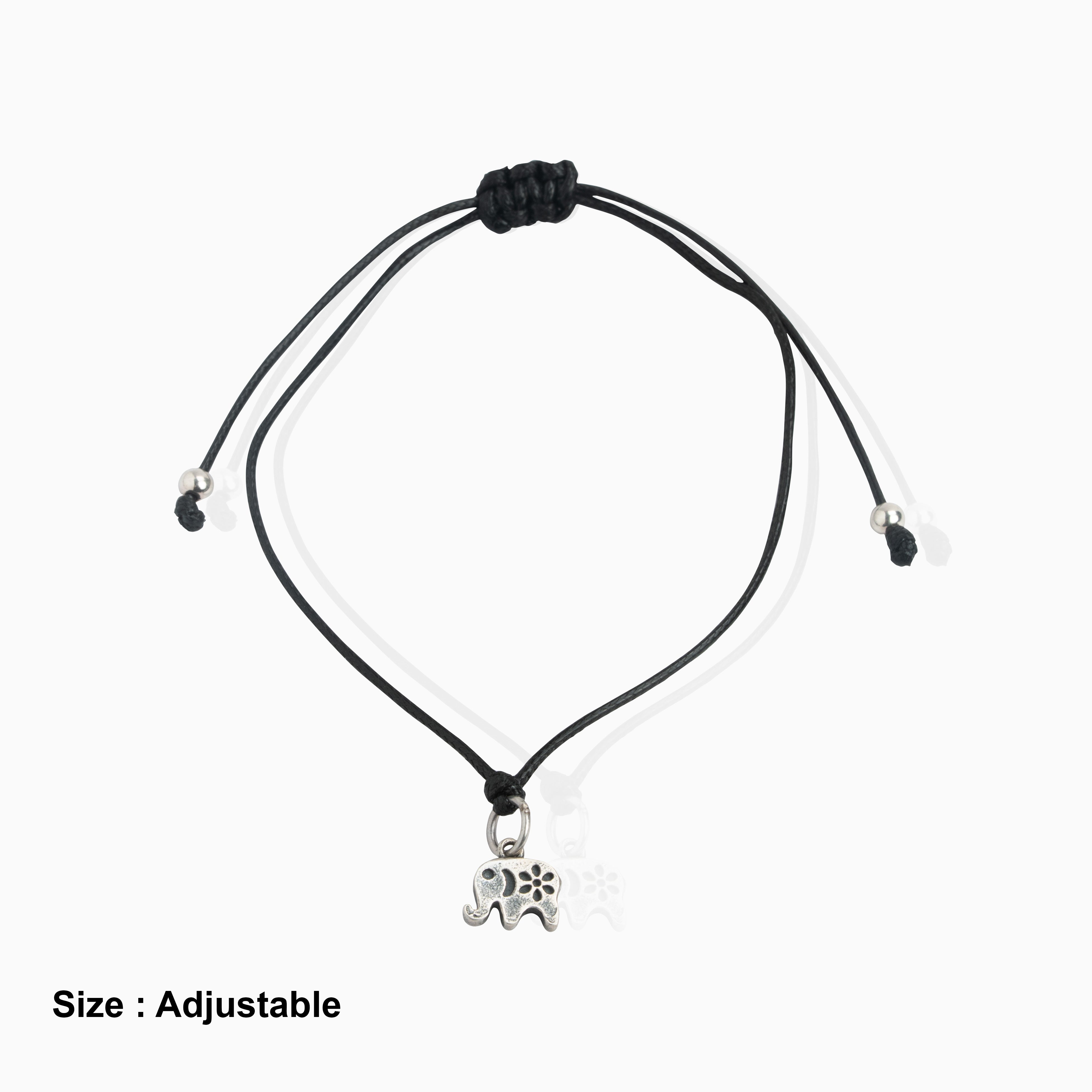 Black Anklet Sterling Silver Elephant Charm Ishna