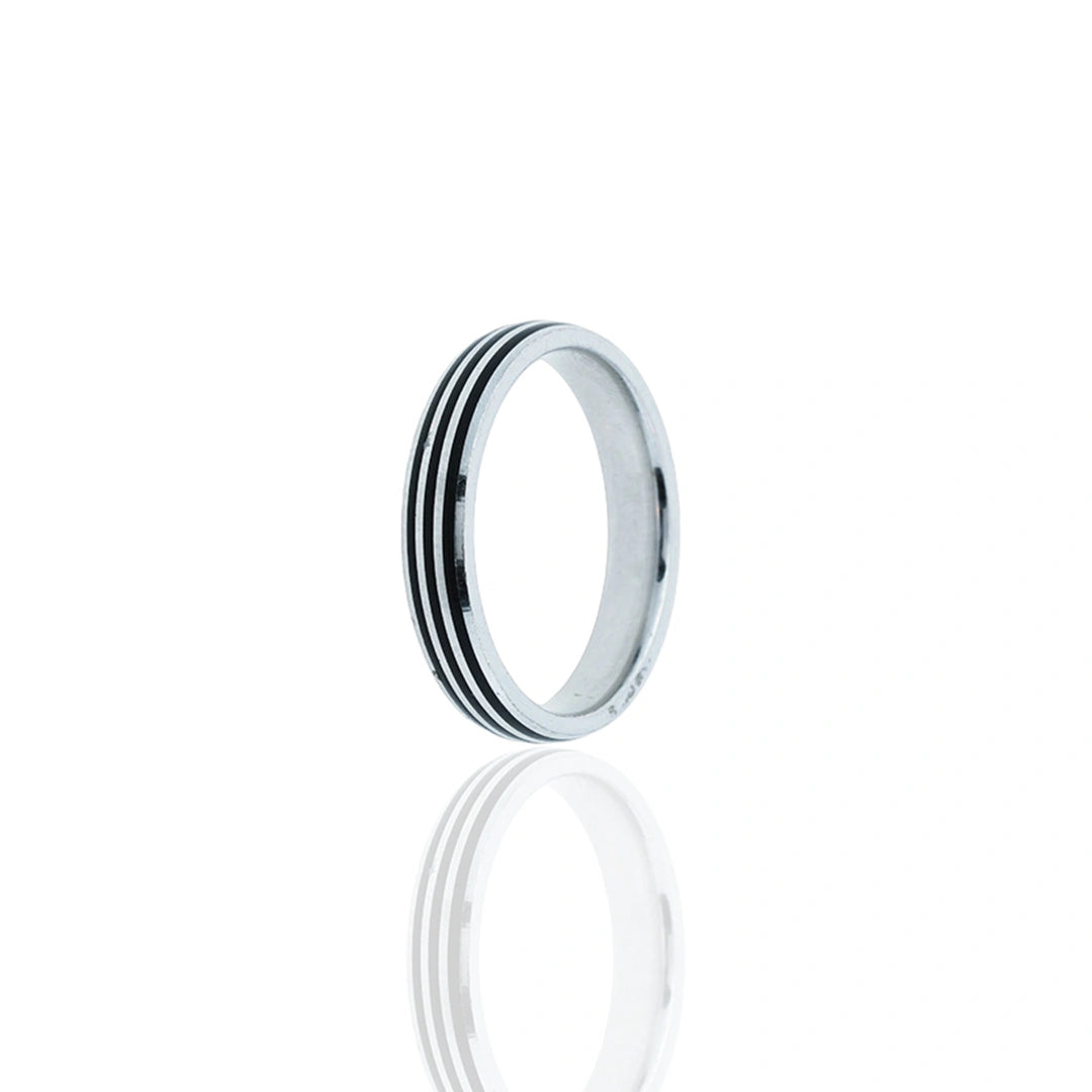 Black Line Stripped Silver Ring Ishna