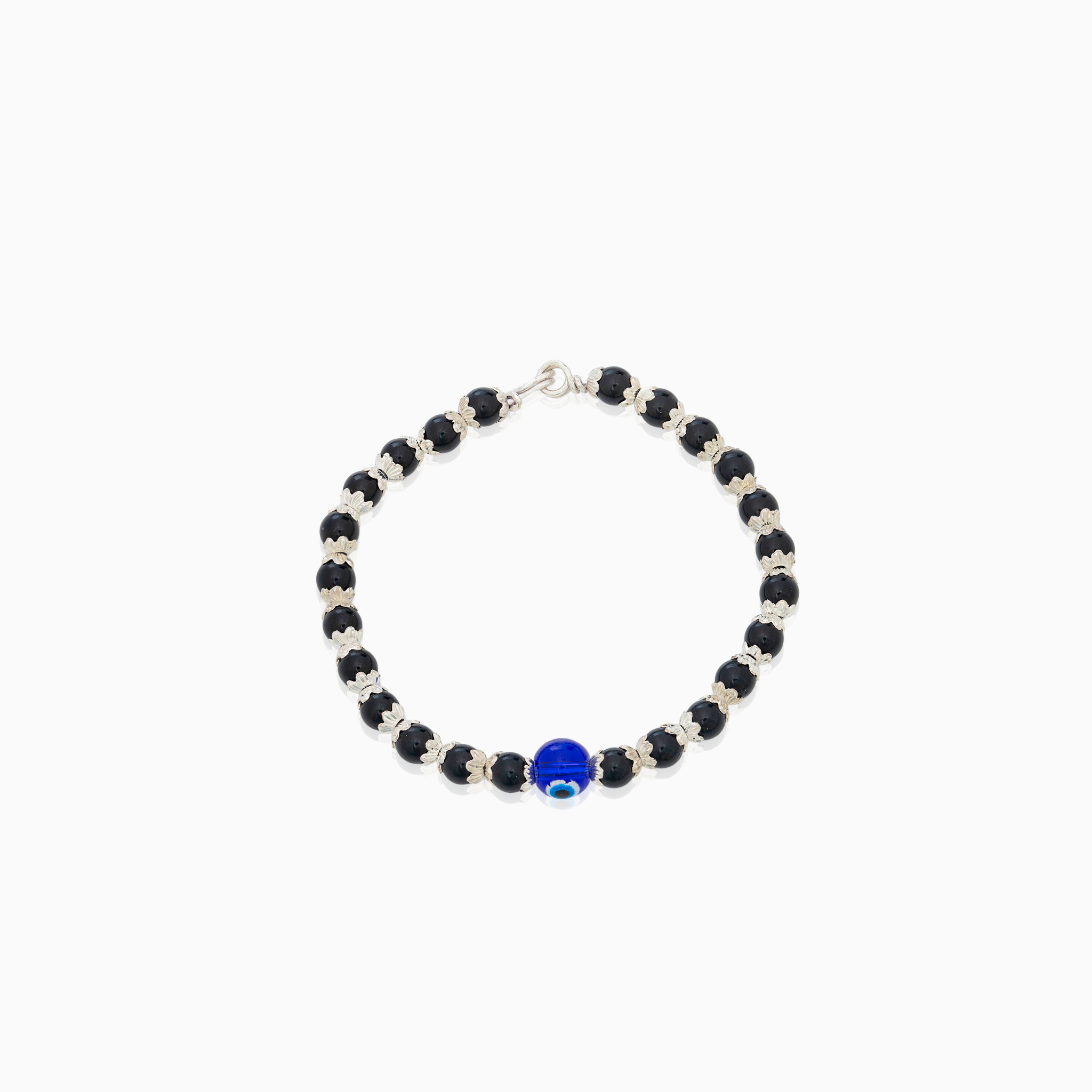 Black bead protective anklet with blue evil eye
