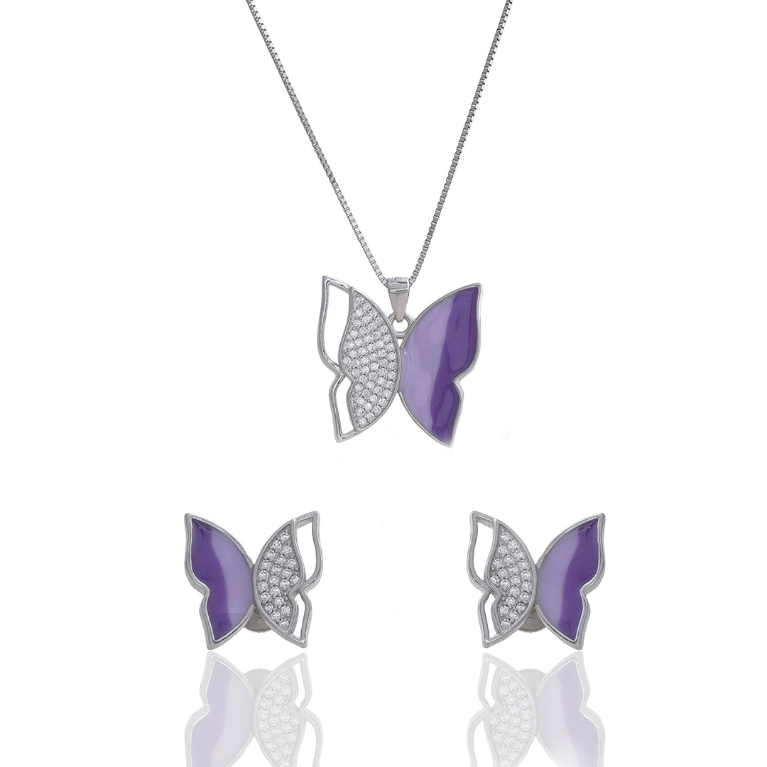 Blue Butterfly Pendant Chain & Earrings Ishna