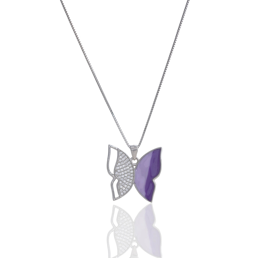 Blue Butterfly Pendant Chain & Earrings in 925 Sterling Silver Ishna