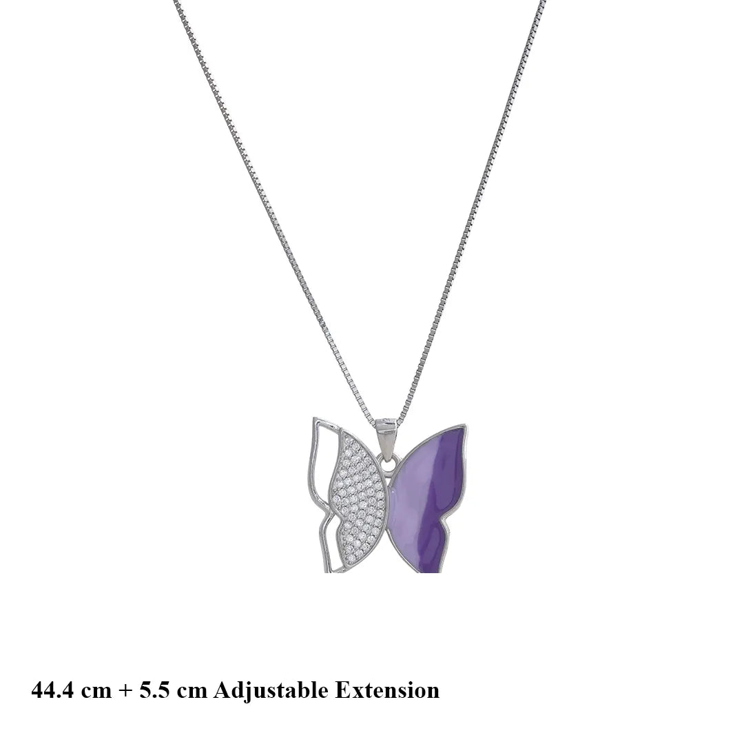 Blue Butterfly silver Pendant Chain & Earrings 