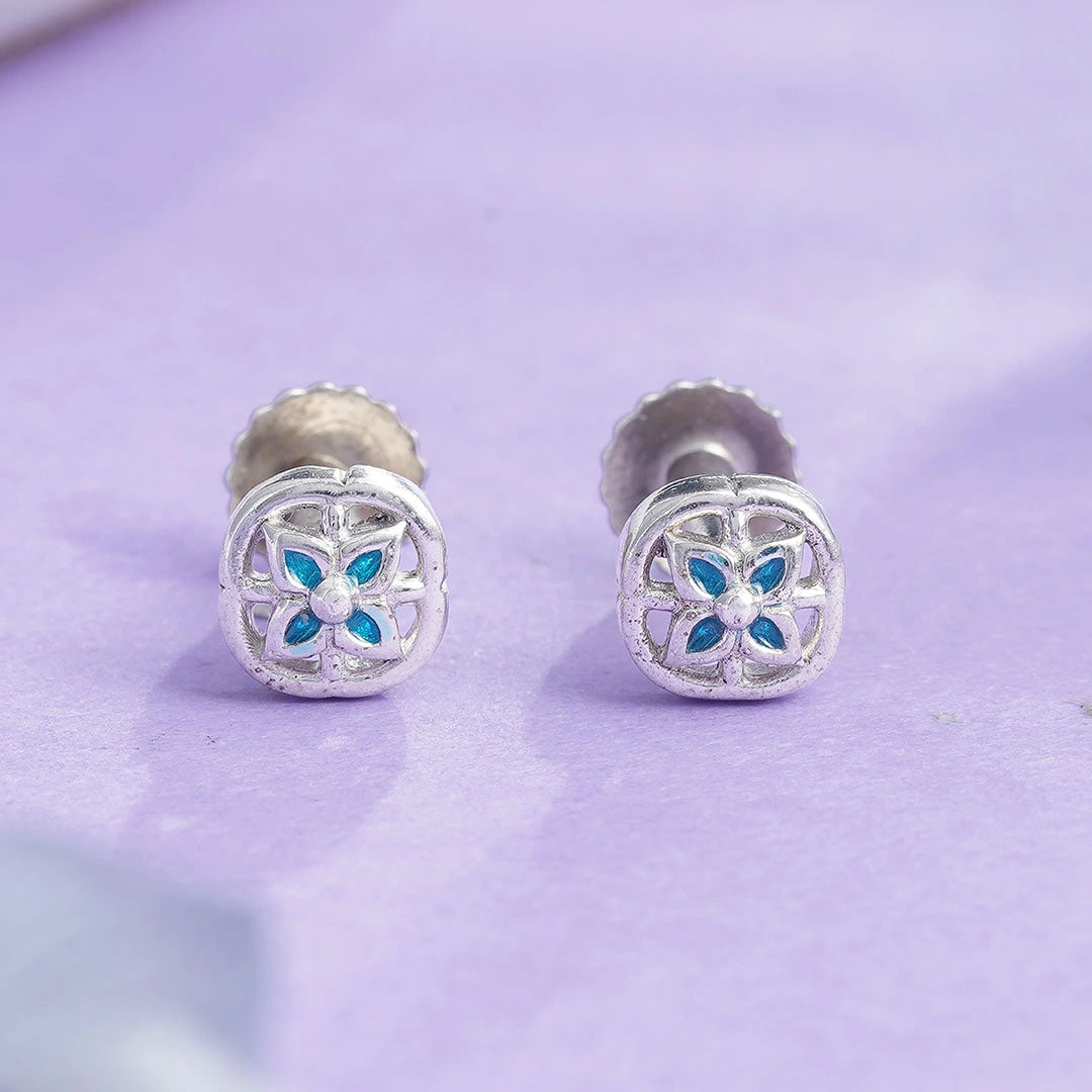 Blue CZ Flower Stud Earrings Ishna