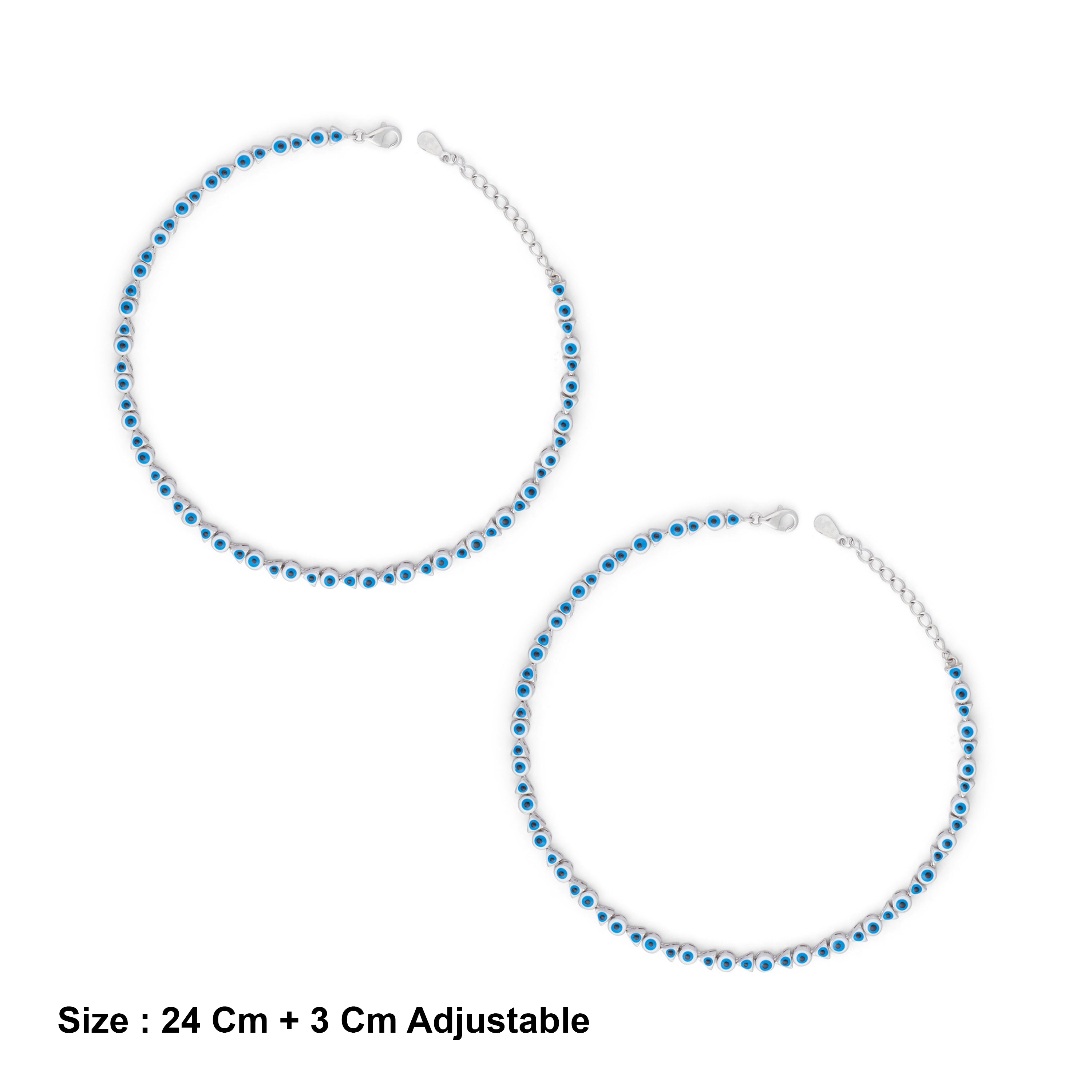 Blue Evil Eye Anklet in Sterling Silver Ishna