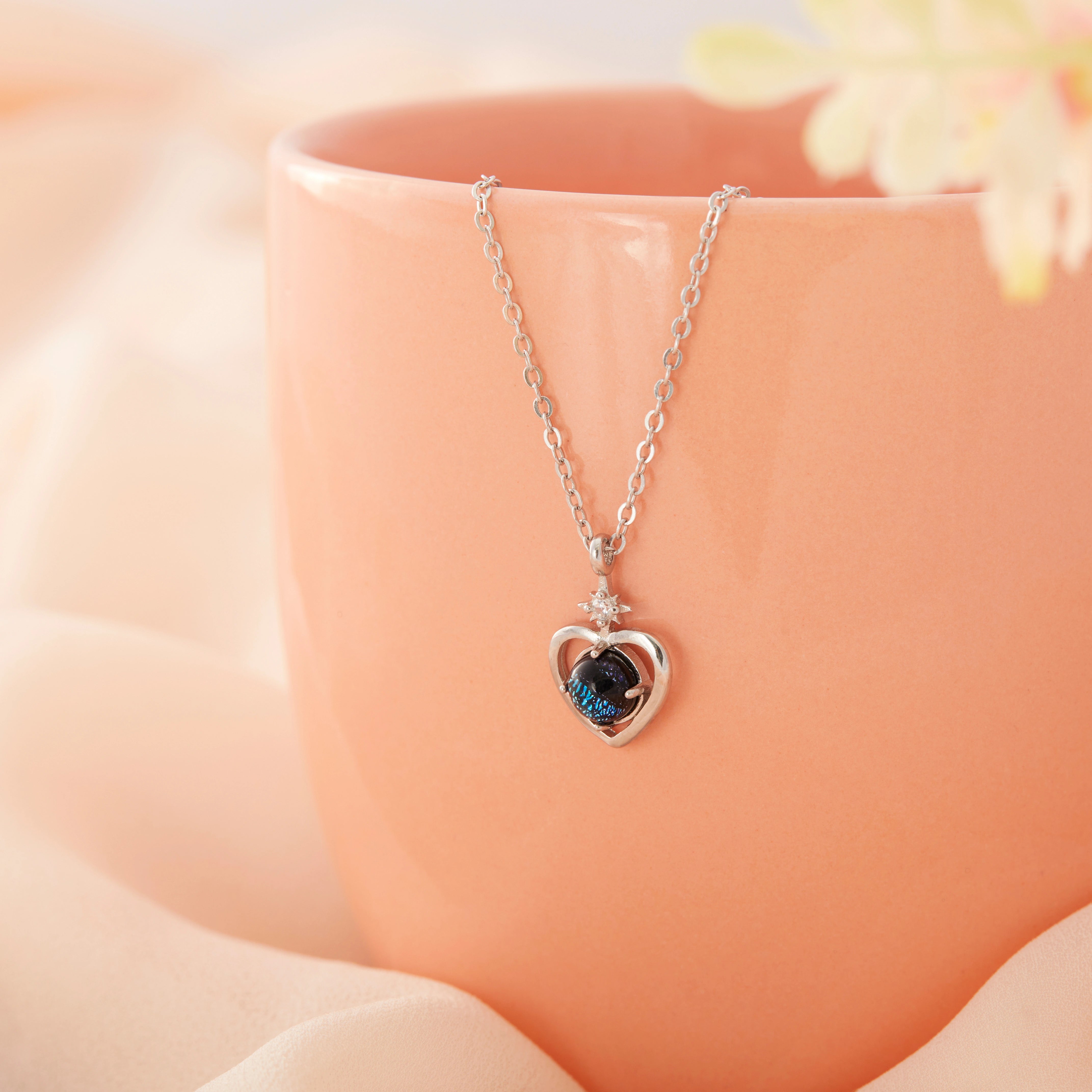 Blue Heart Motif Stone Pendant Chain Ishna