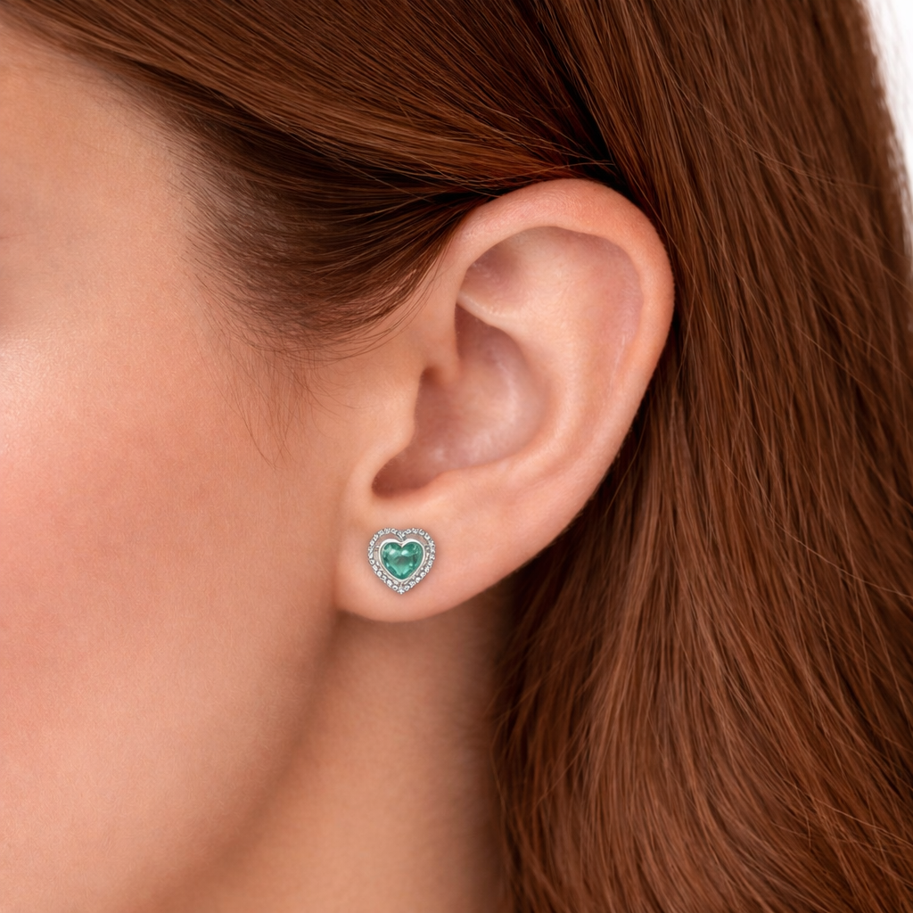 Blue Sapphire Heart Halo Stud Earrings Ishna