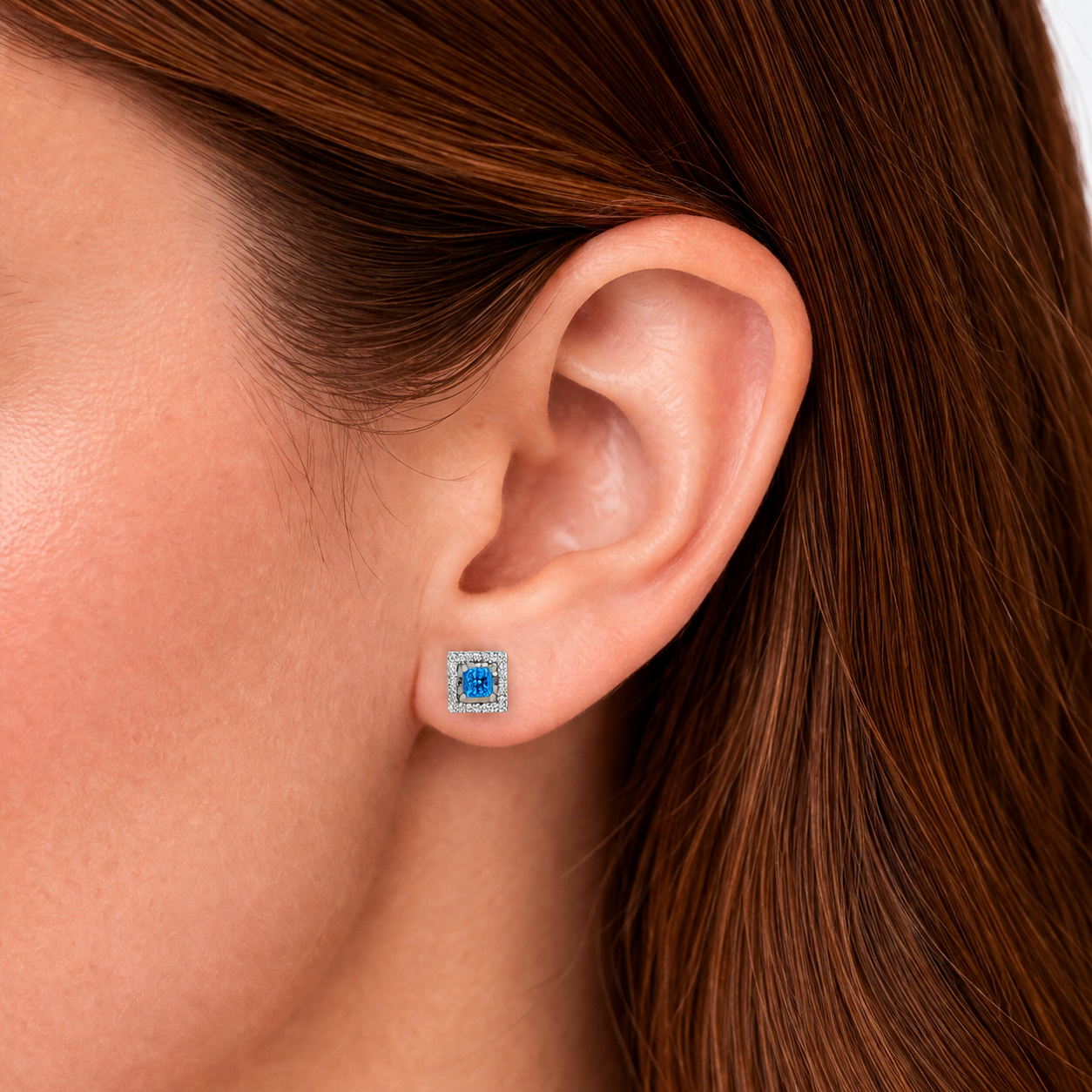Blue Stone Square 925 Sterling Silver Stud Ishna