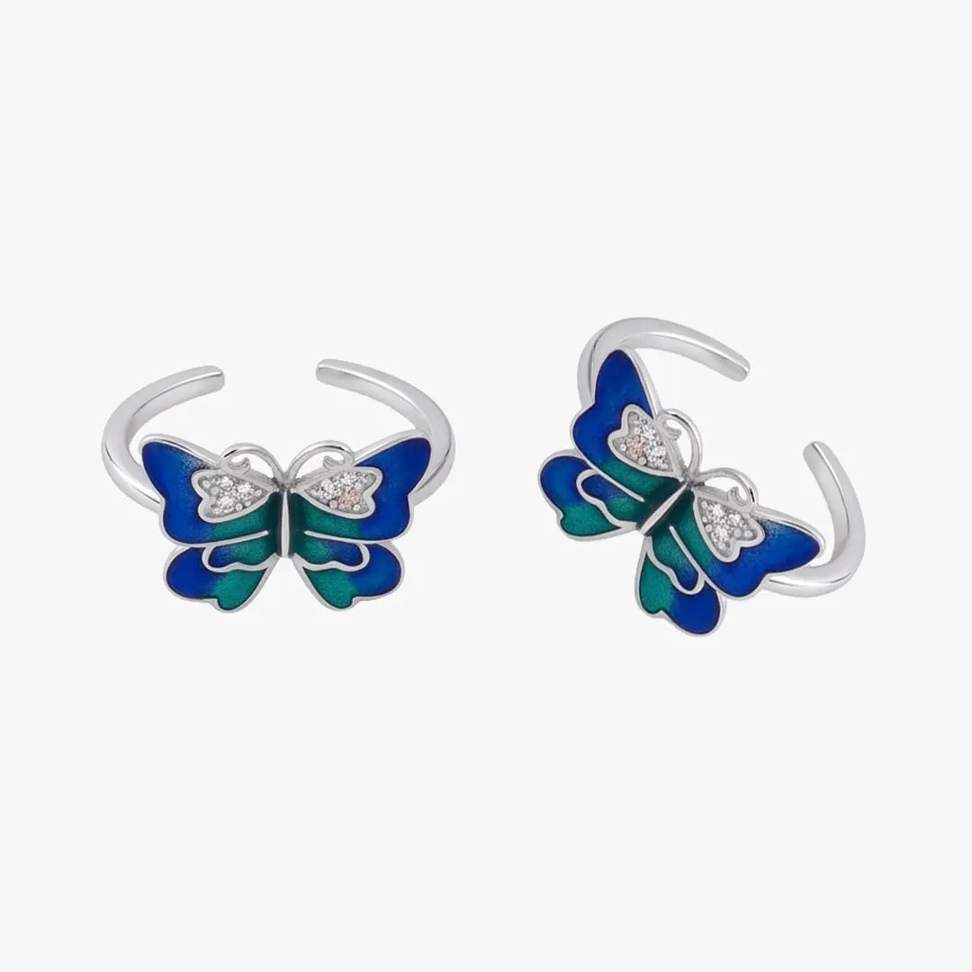 Blue and teal butterfly toe ring