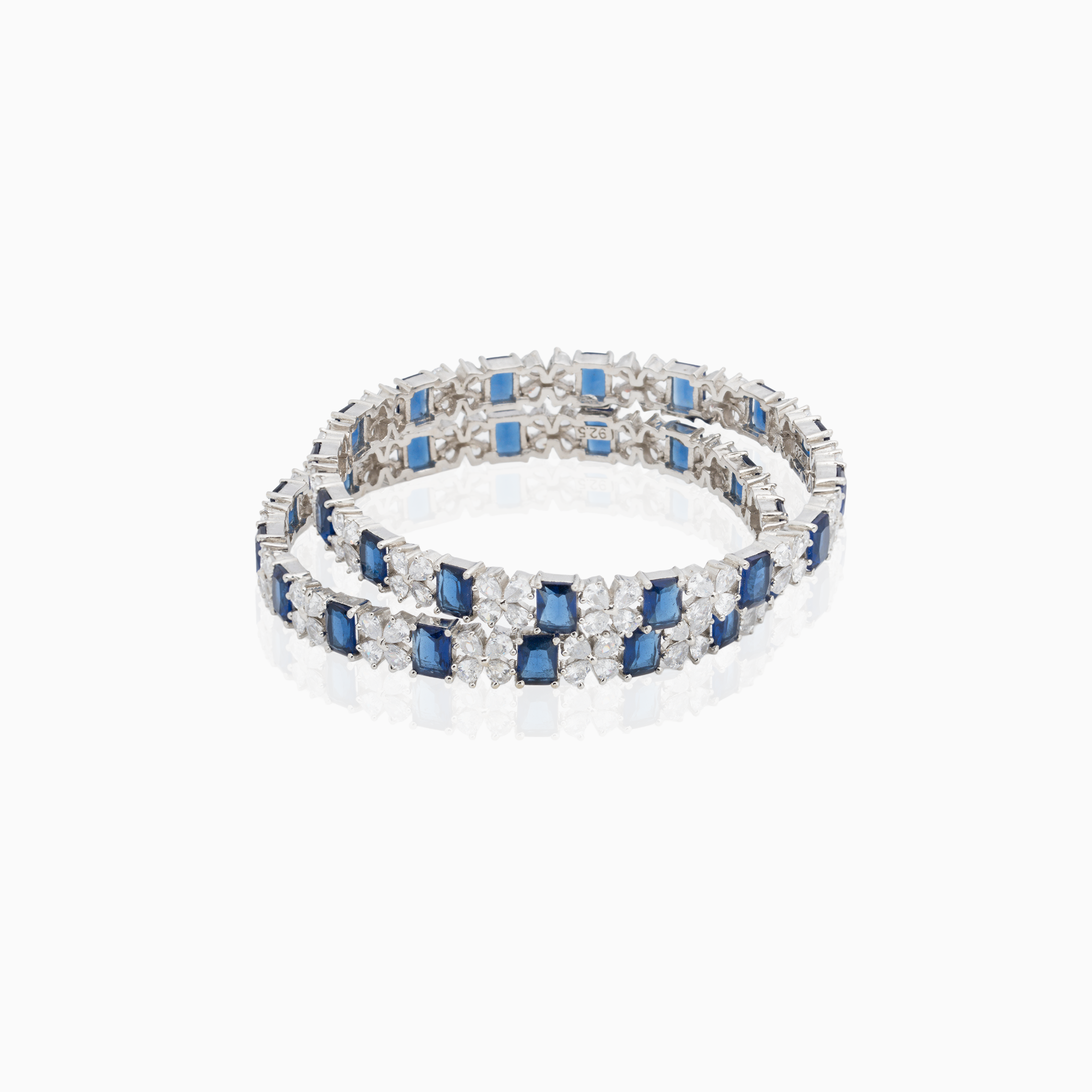 Blue and white stone silver bangles