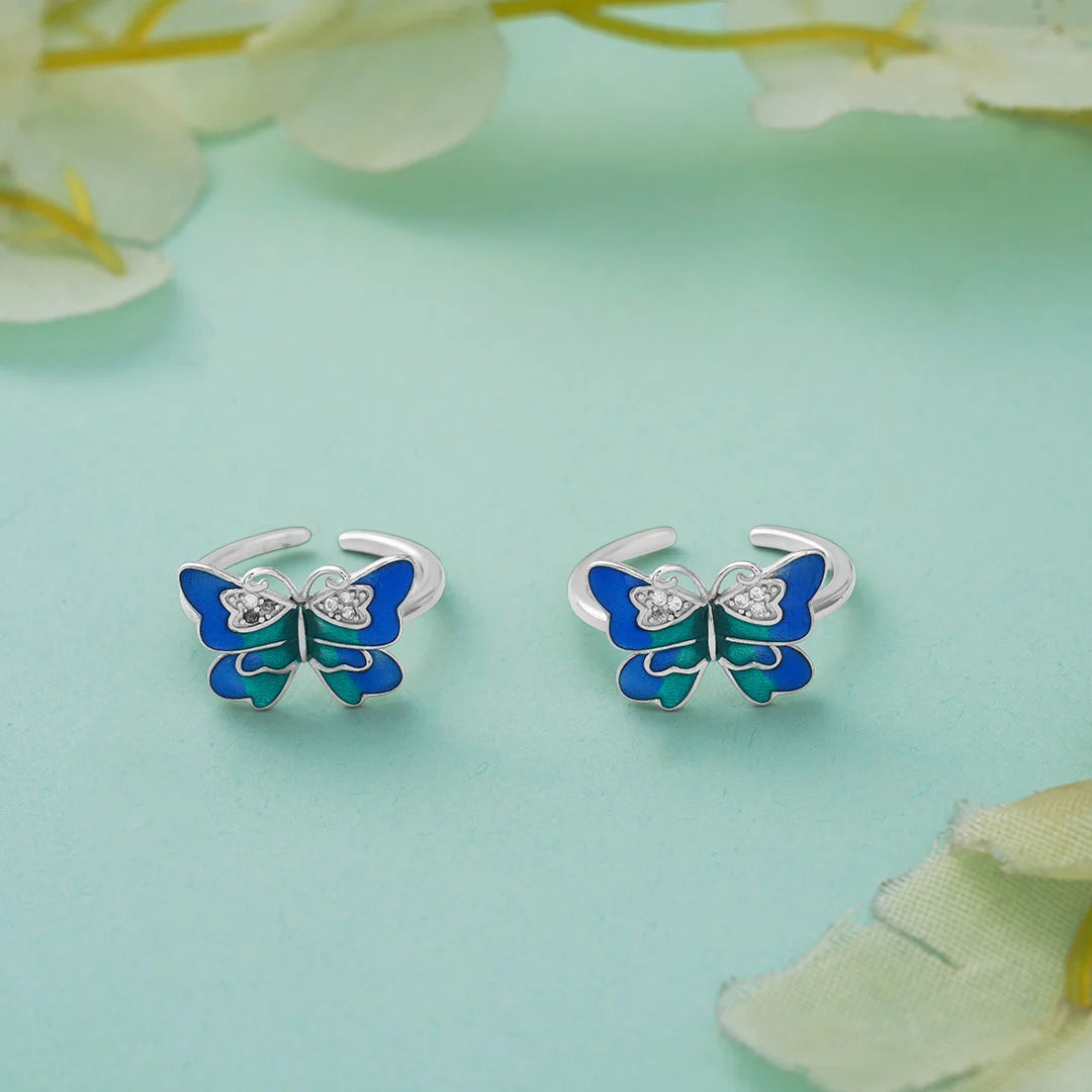 Blue butterfly enamel silver metti for women