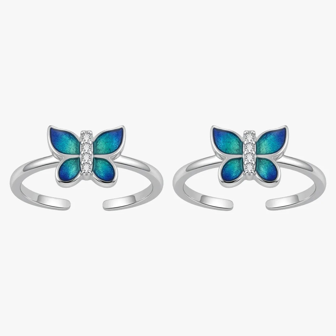 Blue butterfly enamel toe ring