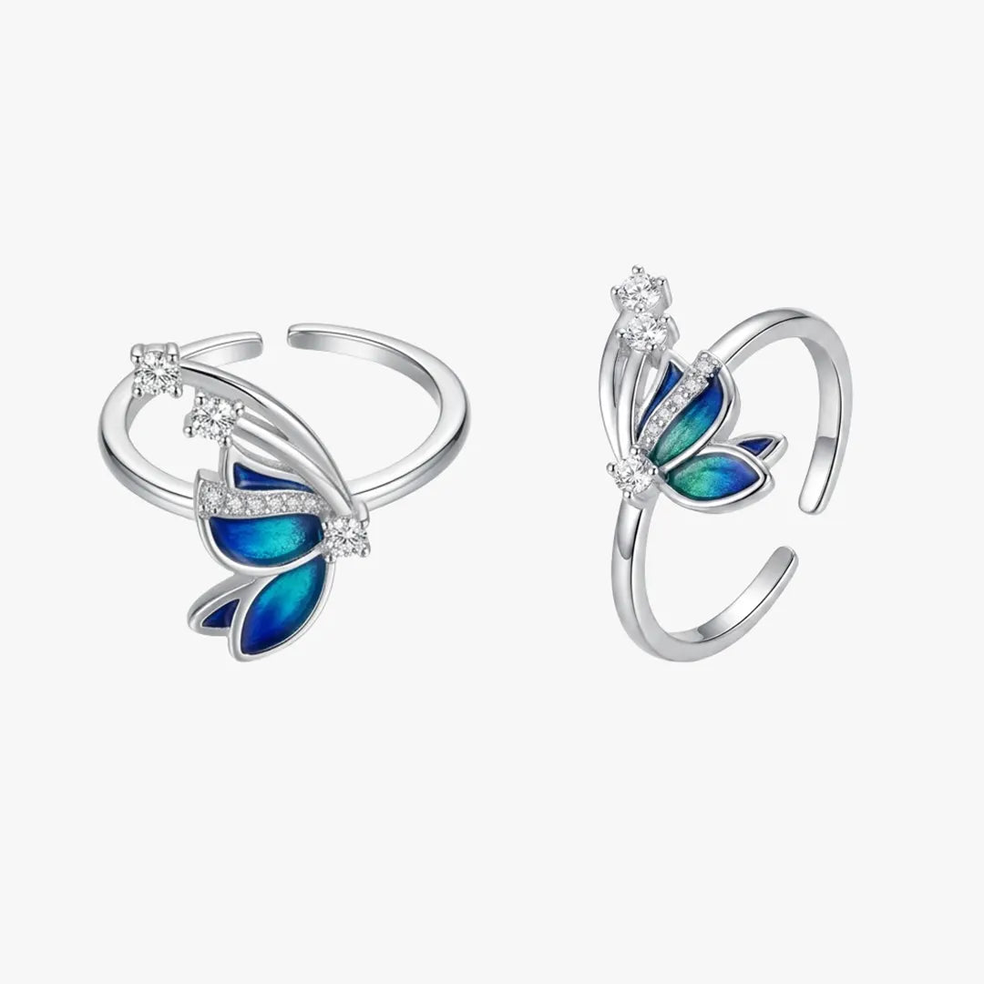 Blue butterfly toe ring pair with stones