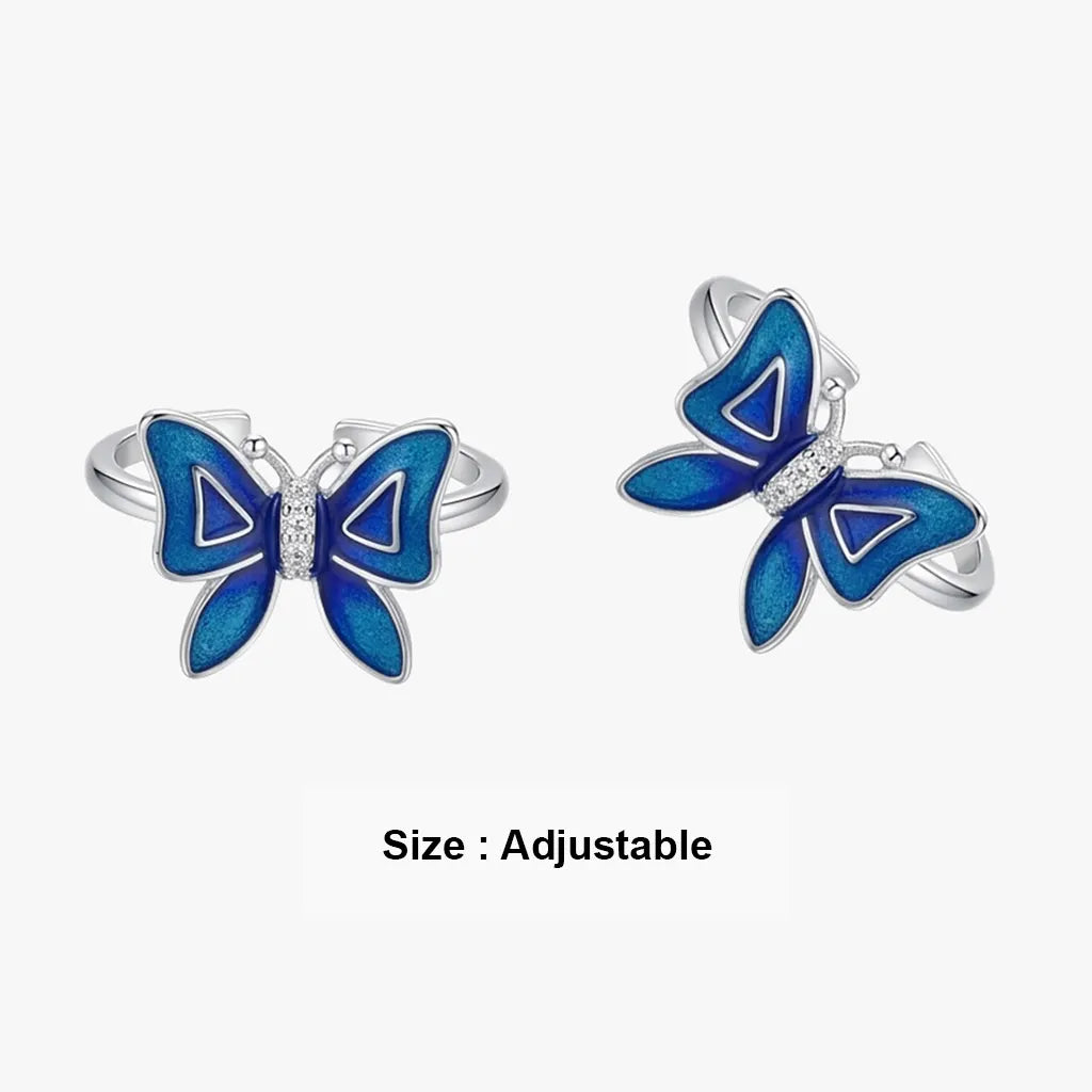 Blue enamel 925 silver toe ring pair with stones