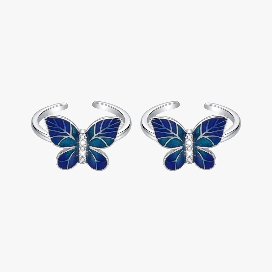Blue enamel butterfly silver toe ring