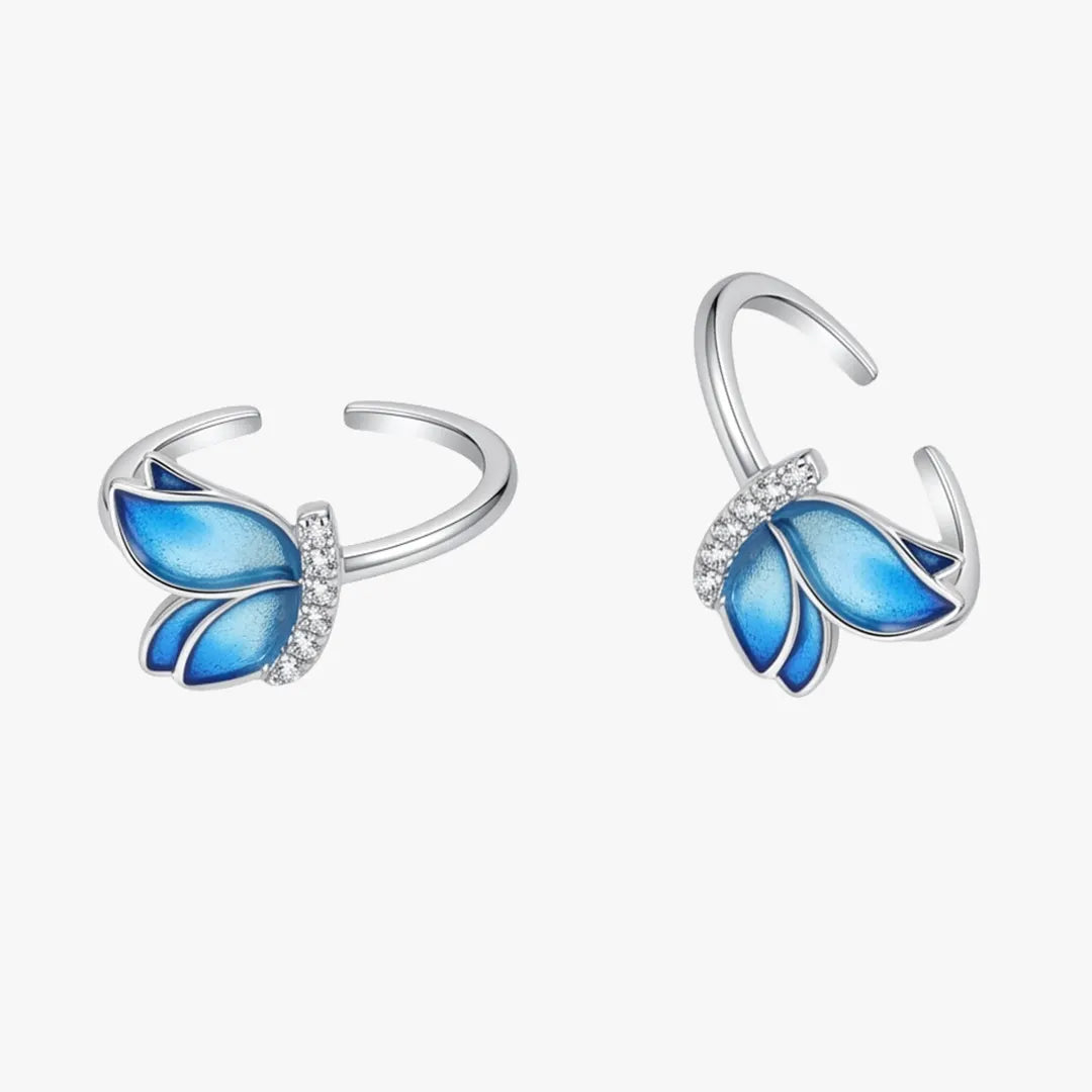 Blue enamel butterfly toe ring