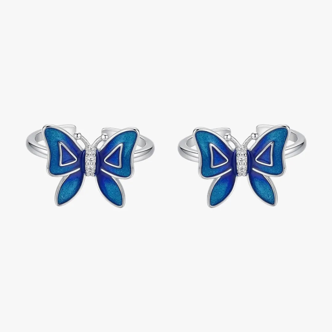 Blue enamel toe ring pair with stones