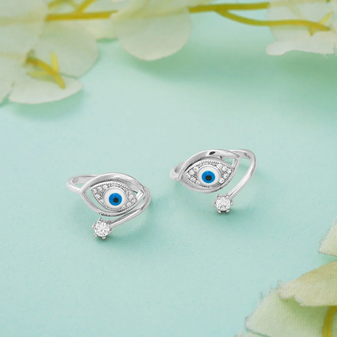 Blue evil eye crystal adjustable toe rings