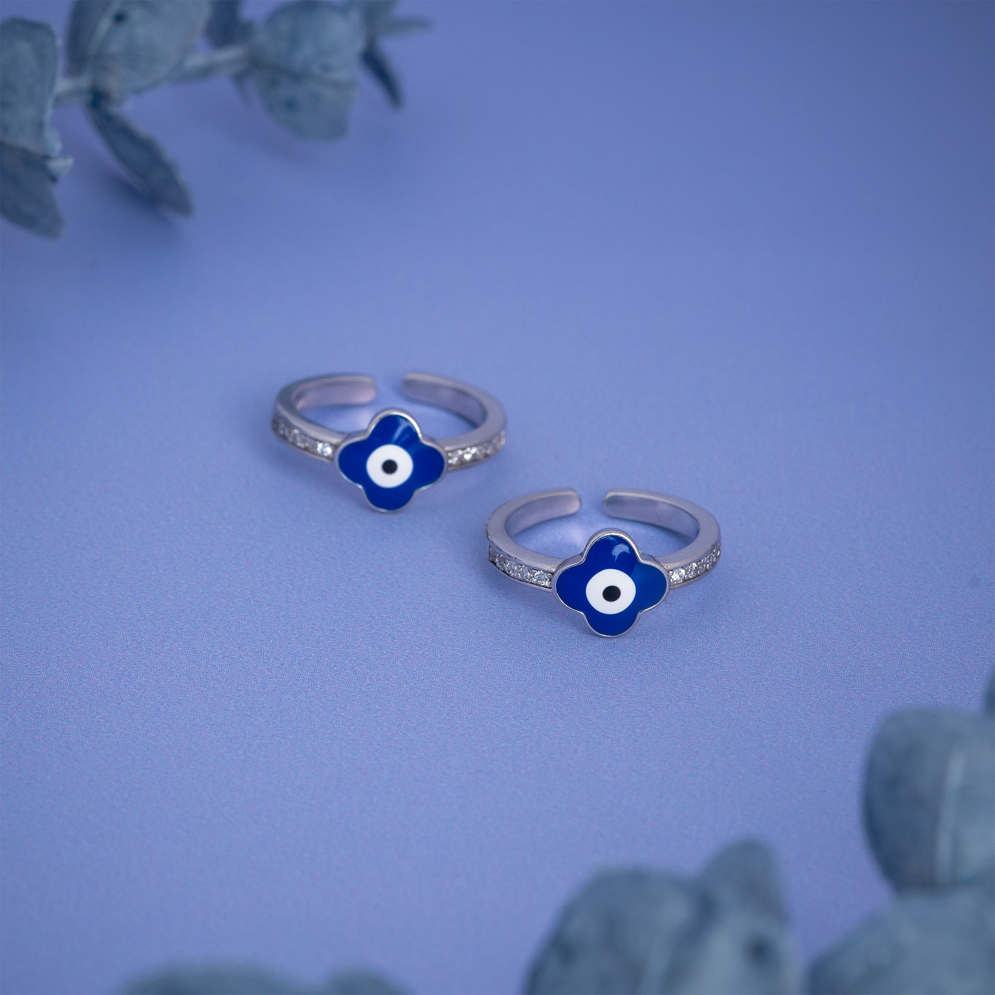 Blue evil eye silver toe ring