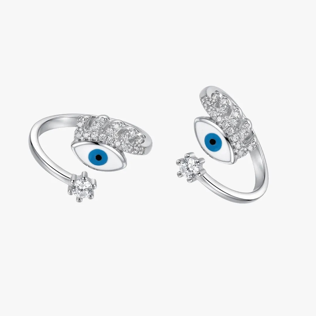 Blue evil eye stone toe ring pair