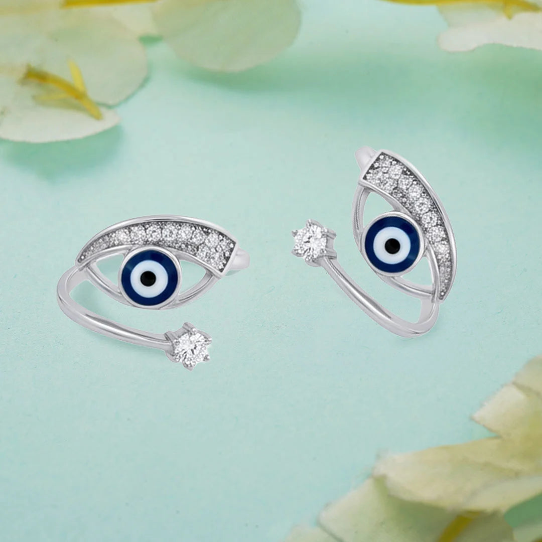 Blue eye open band silver toe ring