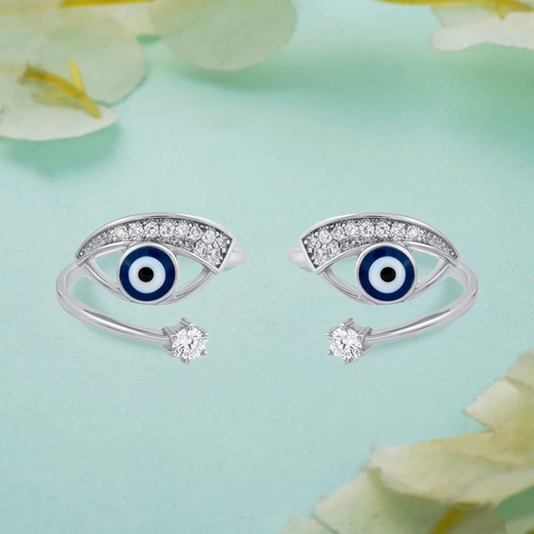 Blue eye open band sterling silver toe ring