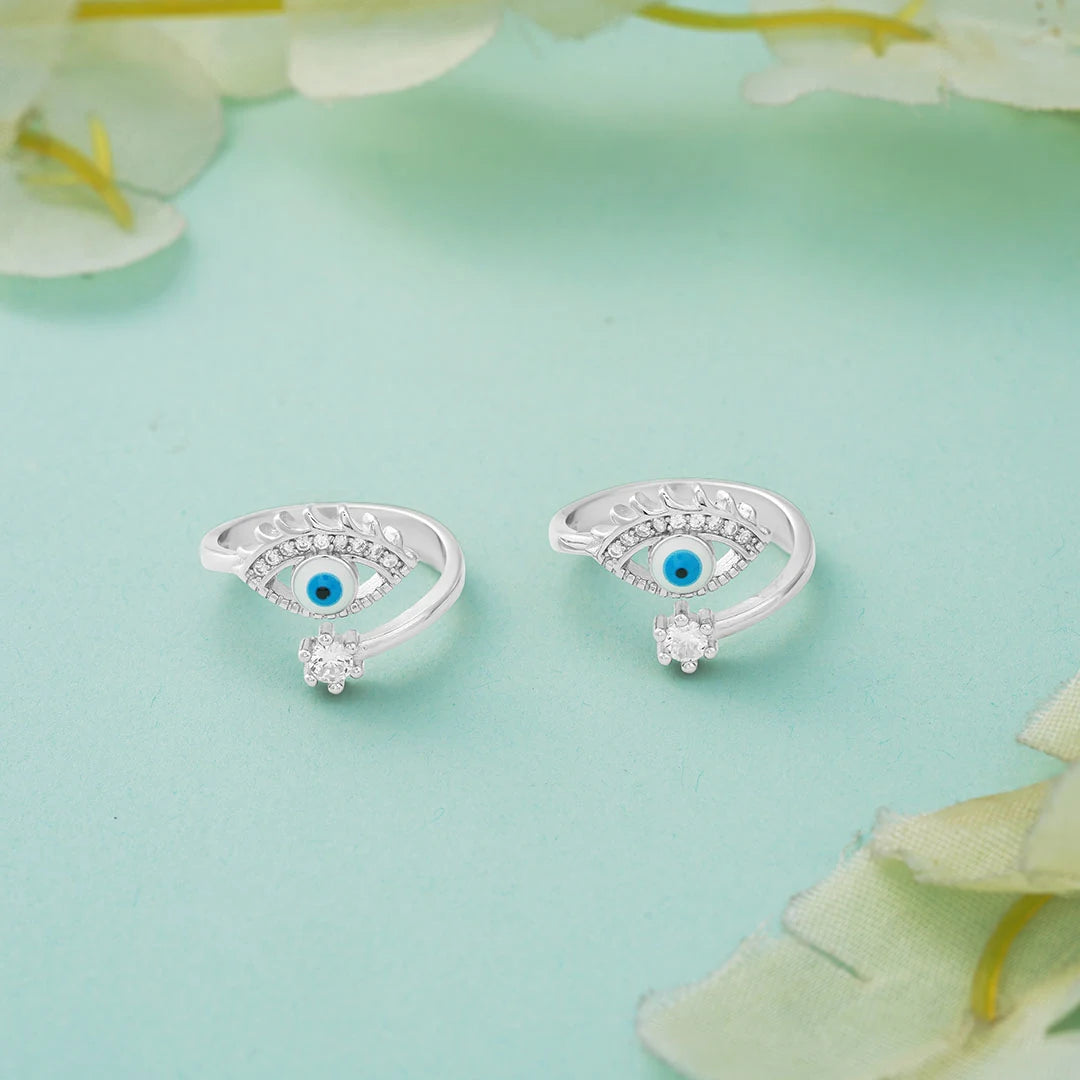 Blue eye stone silver toe ring design