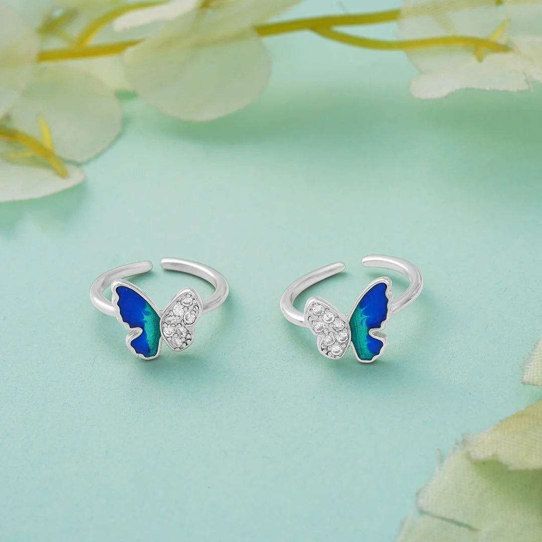 Blue green butterfly Silver metti for women