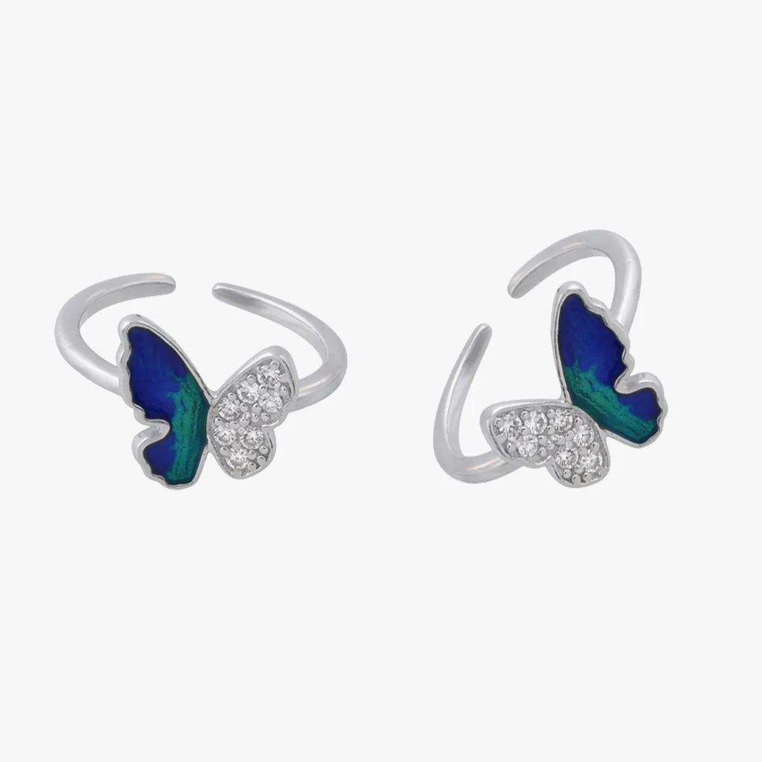 Blue green enamel butterfly toe ring