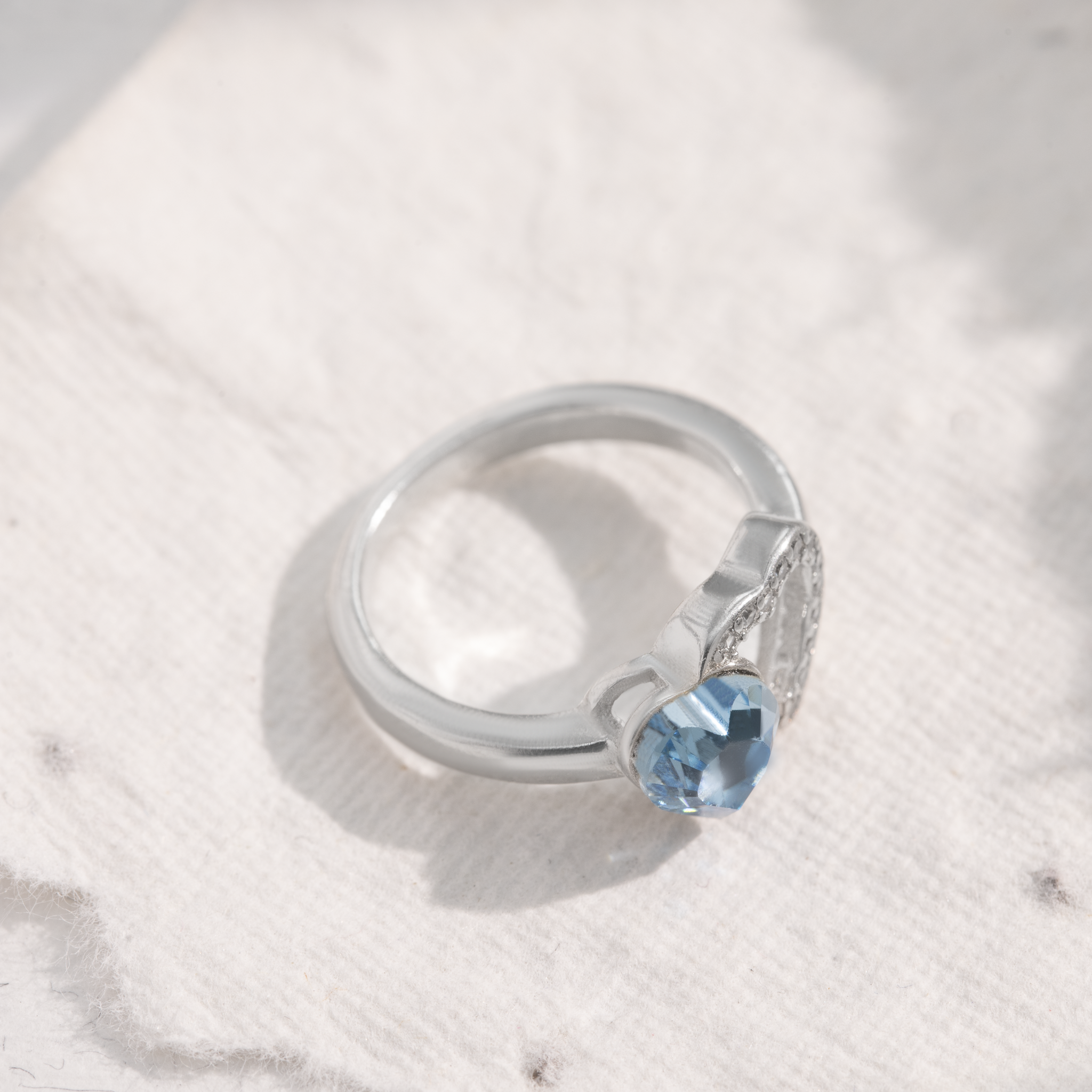 Blue heart stone silver ring
