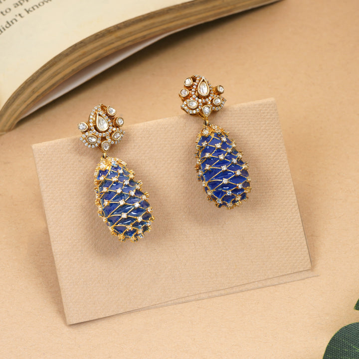 Blue kundan drop earrings for women