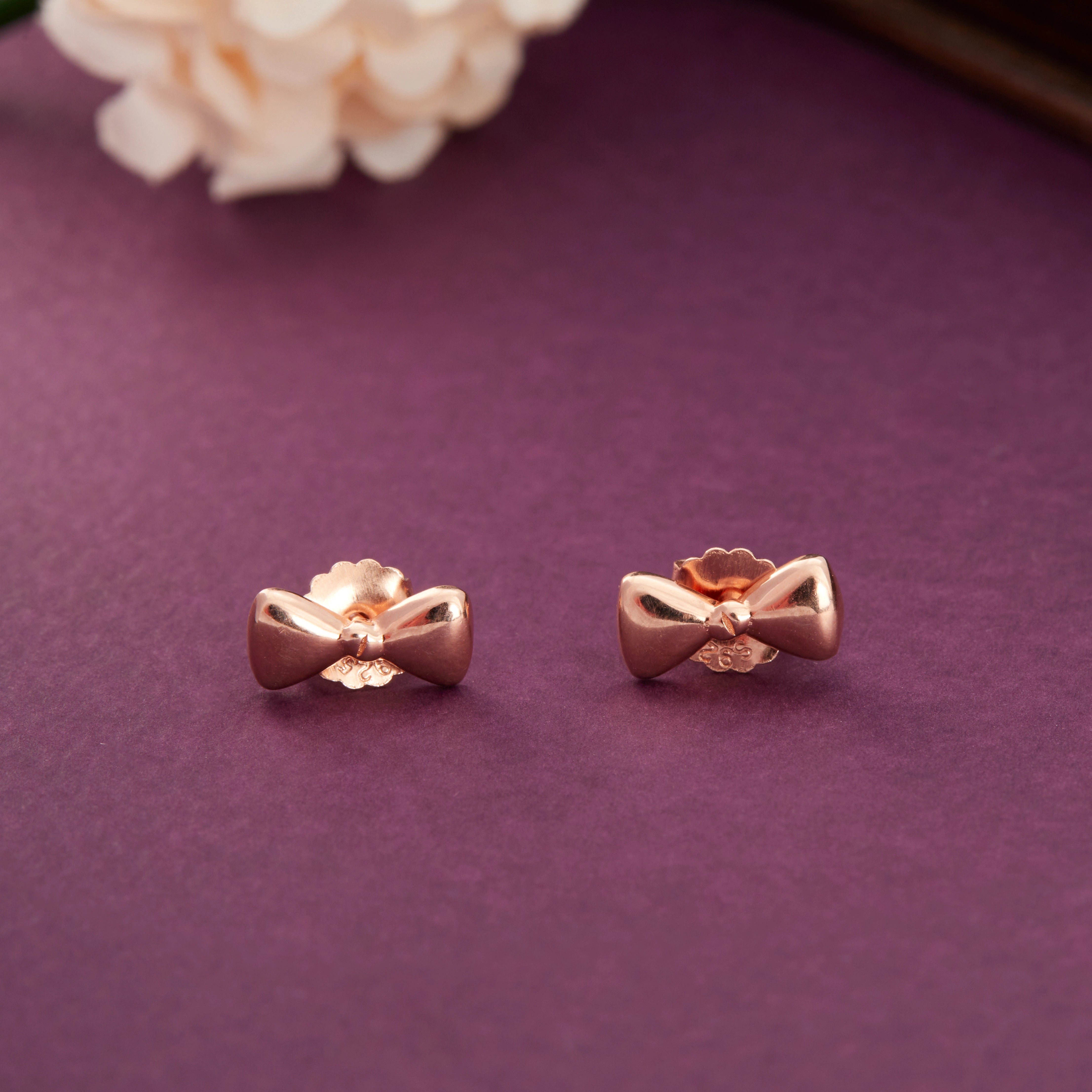 Bow Stud Earrings in Rose Gold Silver Ishna