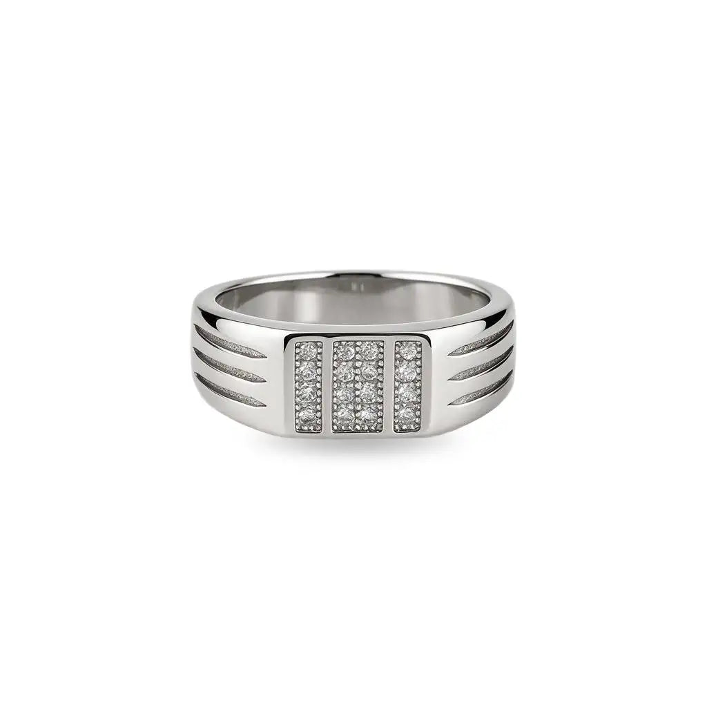 Boys silver ring with sparkling panel design